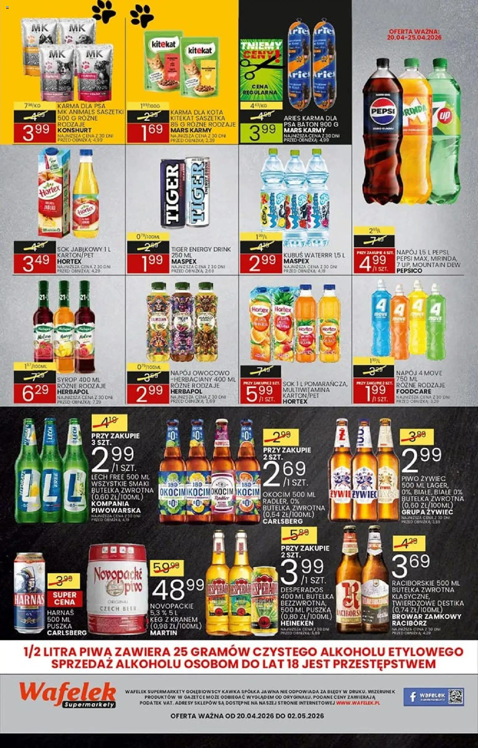 Wafelek gazetka od 20.04.2026 | Strona: 8 | Produkty: Karma dla kota, Harnaś, Karma dla psa, Heineken