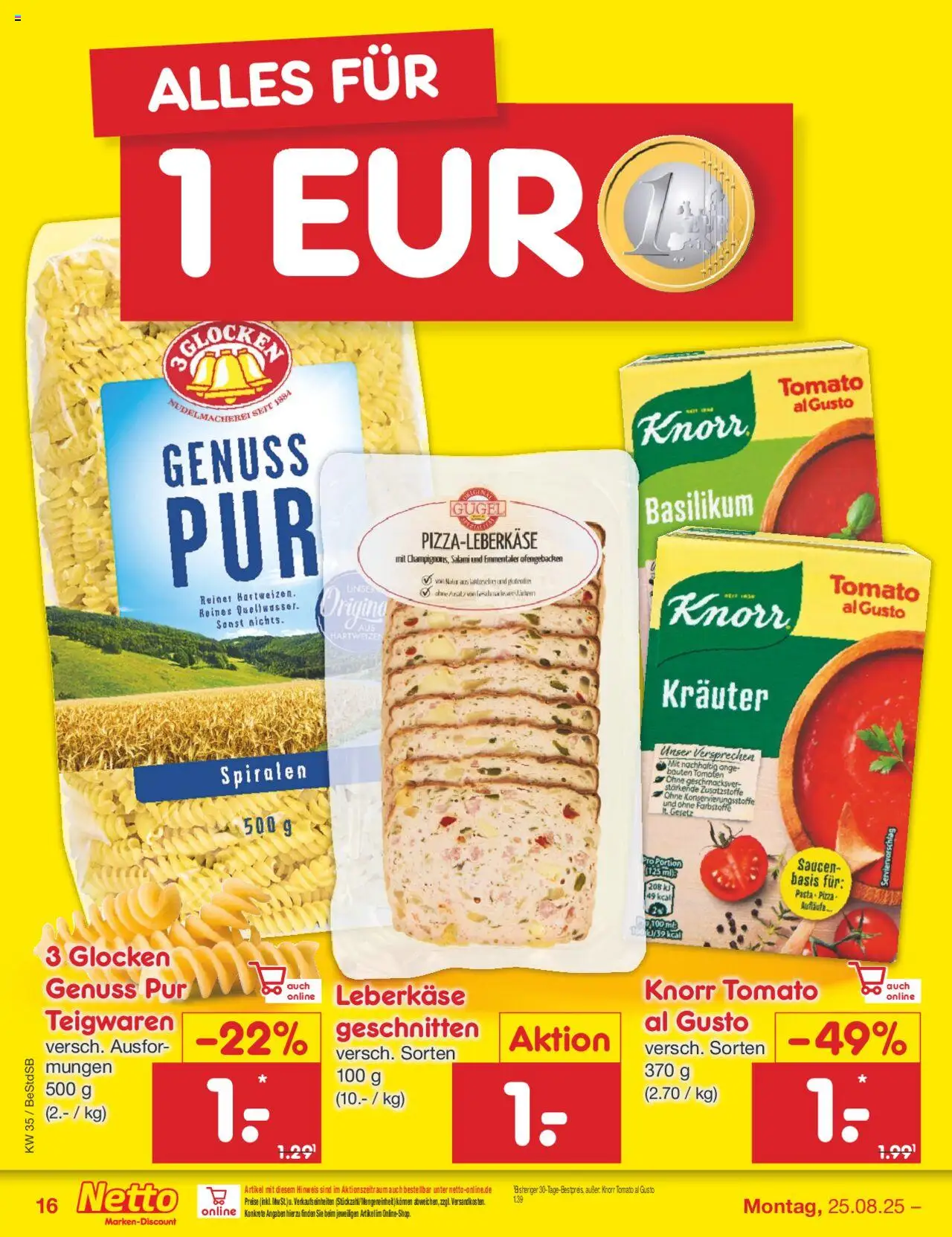 Netto Marken-Discount Prospekt 	 - gültig ab dem 25.08.2025 | Seite: 22 | Produkte: Knorr, Salami, Leberkase