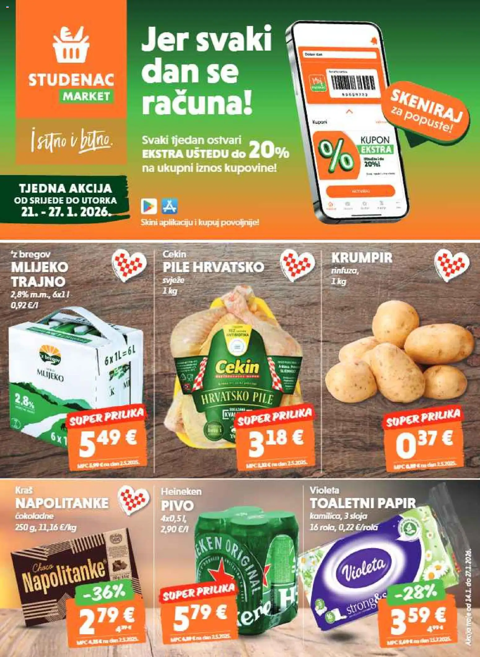 Studenac katalog | vrijedi od 21.01.2026 | Stranica: 1 | Proizvodi: Pivo, Heineken, Napolitanke, Toaletni papir