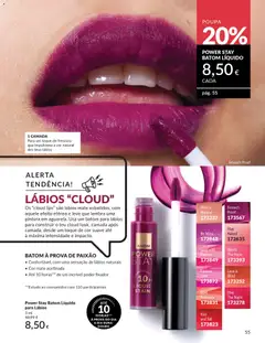 Pré-visualização Power Stay Batom Líquido, Batom à prova de paixão. Confortável, com uma sensação de lábios naturais. Cor mate acetinada. Até 10 horas** de um incrível poder fixador válido de 01.03.2026 | Página: 55 | Produtos: Batom, Fixador