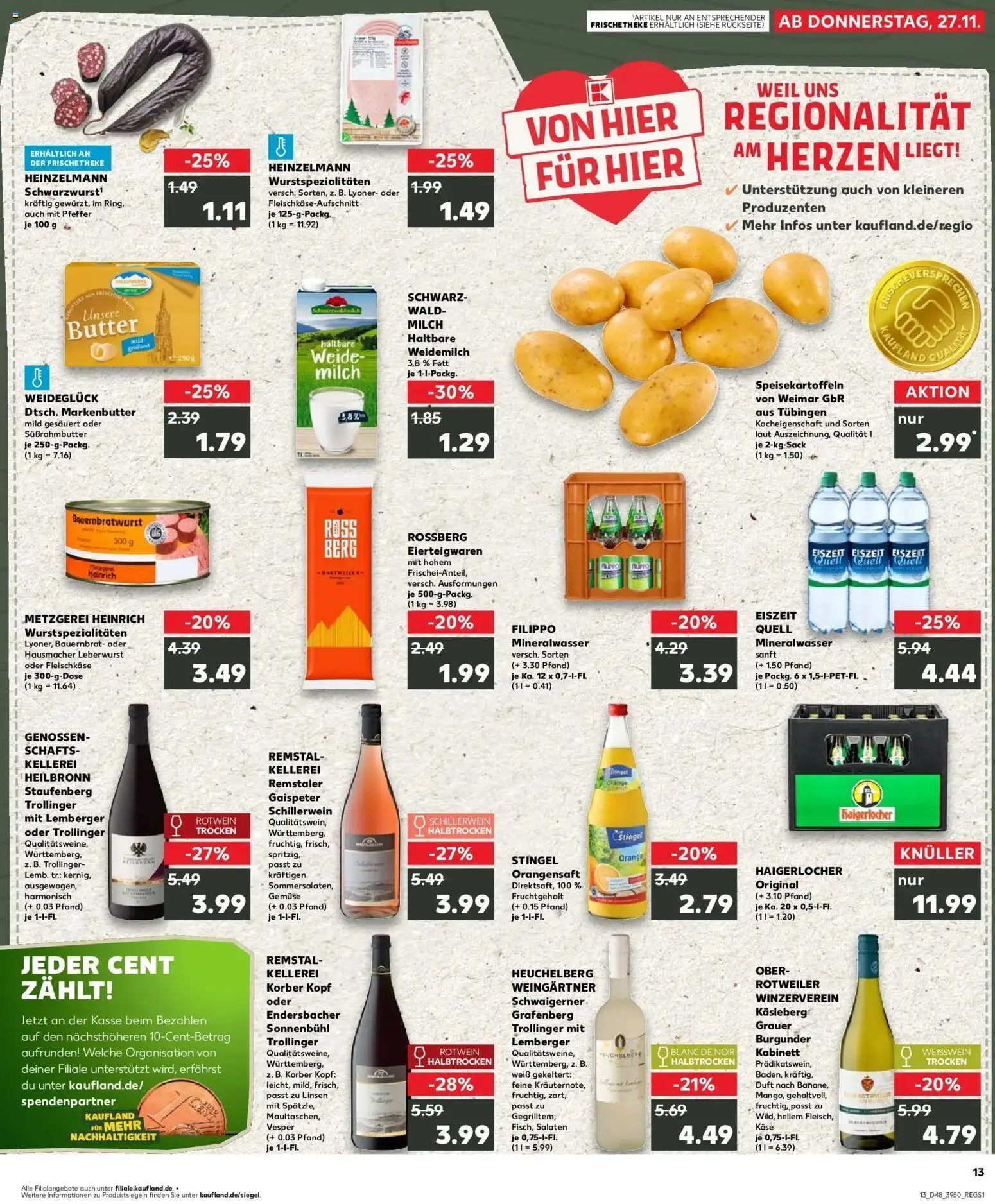 Kaufland prospekt Hechingen	 – gültig ab 27.11.2025 | Seite: 13 | Produkte: Orangensaft, Mineralwasser, Gemüse, Pfeffer