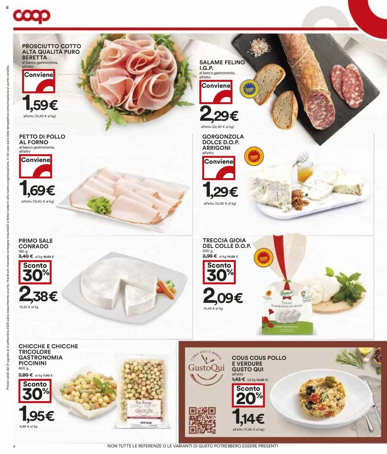 Volantino COOP del 21.08.2025 | Pagina: 6 | Prodotti: Petto di Pollo, Pollo, Sale, Gorgonzola