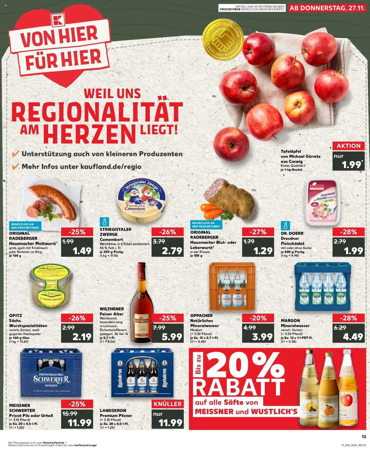 Kaufland prospekt Coswig	 – gültig ab 27.11.2025 | Seite: 13 | Produkte: Wilthener, Pils, Mineralwasser, Knoblauch