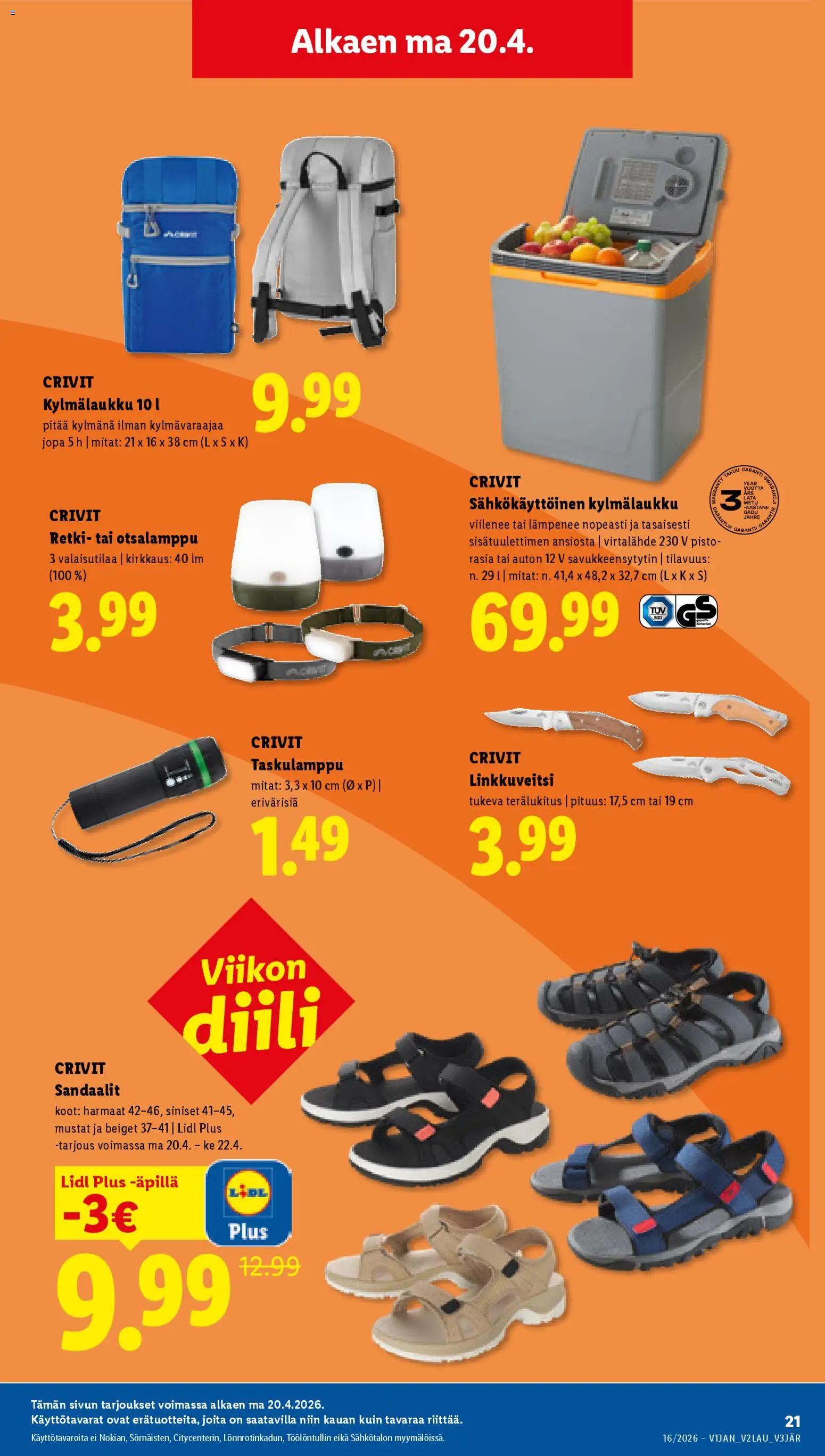 Lidl tarjoukset - Rovaniemi – voimassa 16.04.2026 alkaen | Sivu: 27 | Tuotteet: Virtalähde, Sandaalit, Taskulamppu, Kylmälaukku
