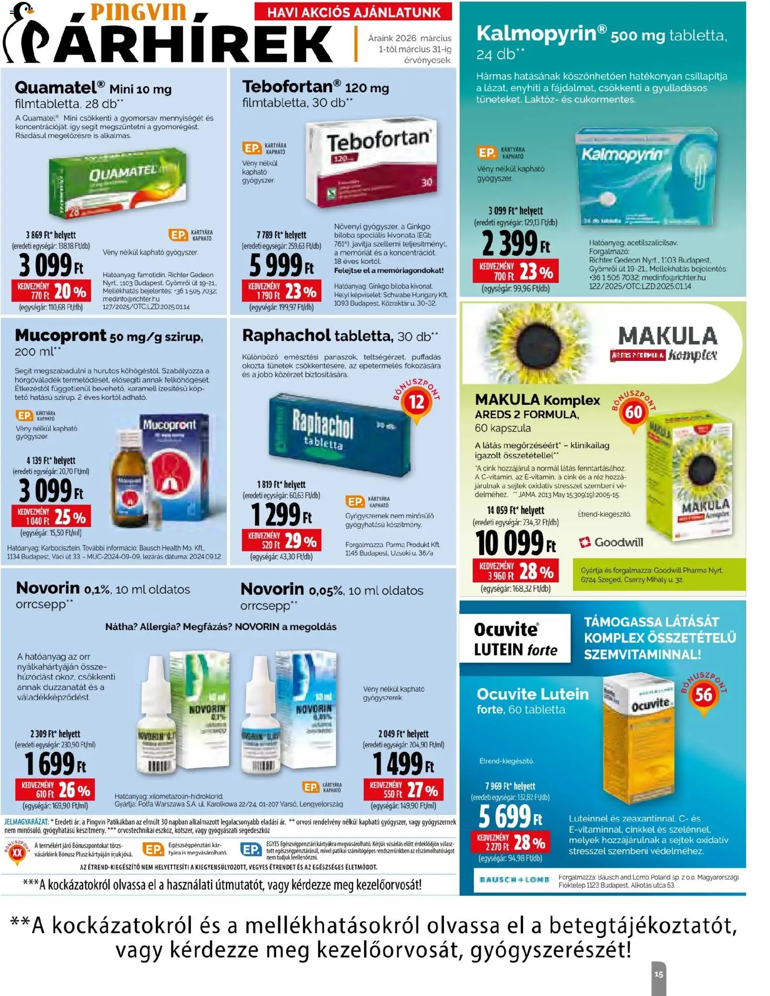 Pingvin Patika akciós ujság - amely érvényes a következő dátumtól: 01.03.2026 | Oldal: 15 | Termékek: Ginkgo biloba