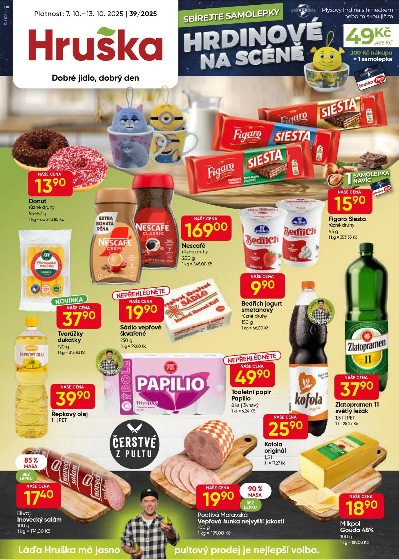 Hruška leták od 07.10.2025 | Strana: 1 | Produkty: Donut, Jogurt, Inovecký salám, Crema