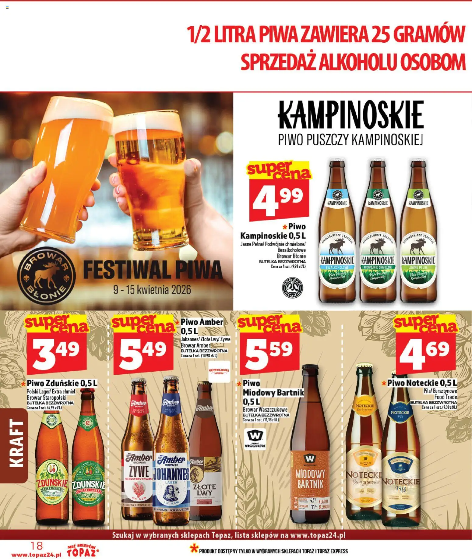Topaz gazetka - MAZ od 09.04.2026 | Strona: 18 | Produkty: Piwo