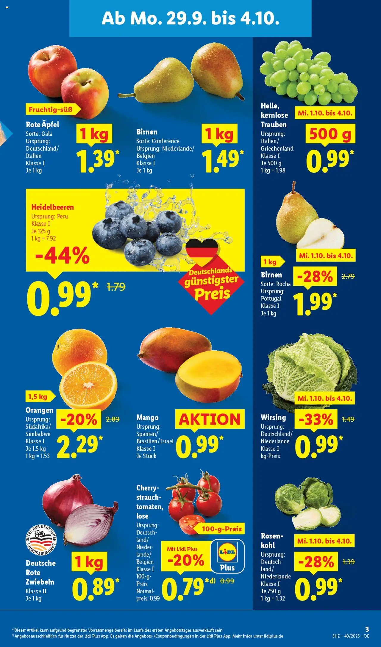 Lidl Prospekt Bestwig – gültig ab 29.09.2025 | Seite: 5 | Produkte: Trauben, Äpfel, Heidelbeeren, Mango
