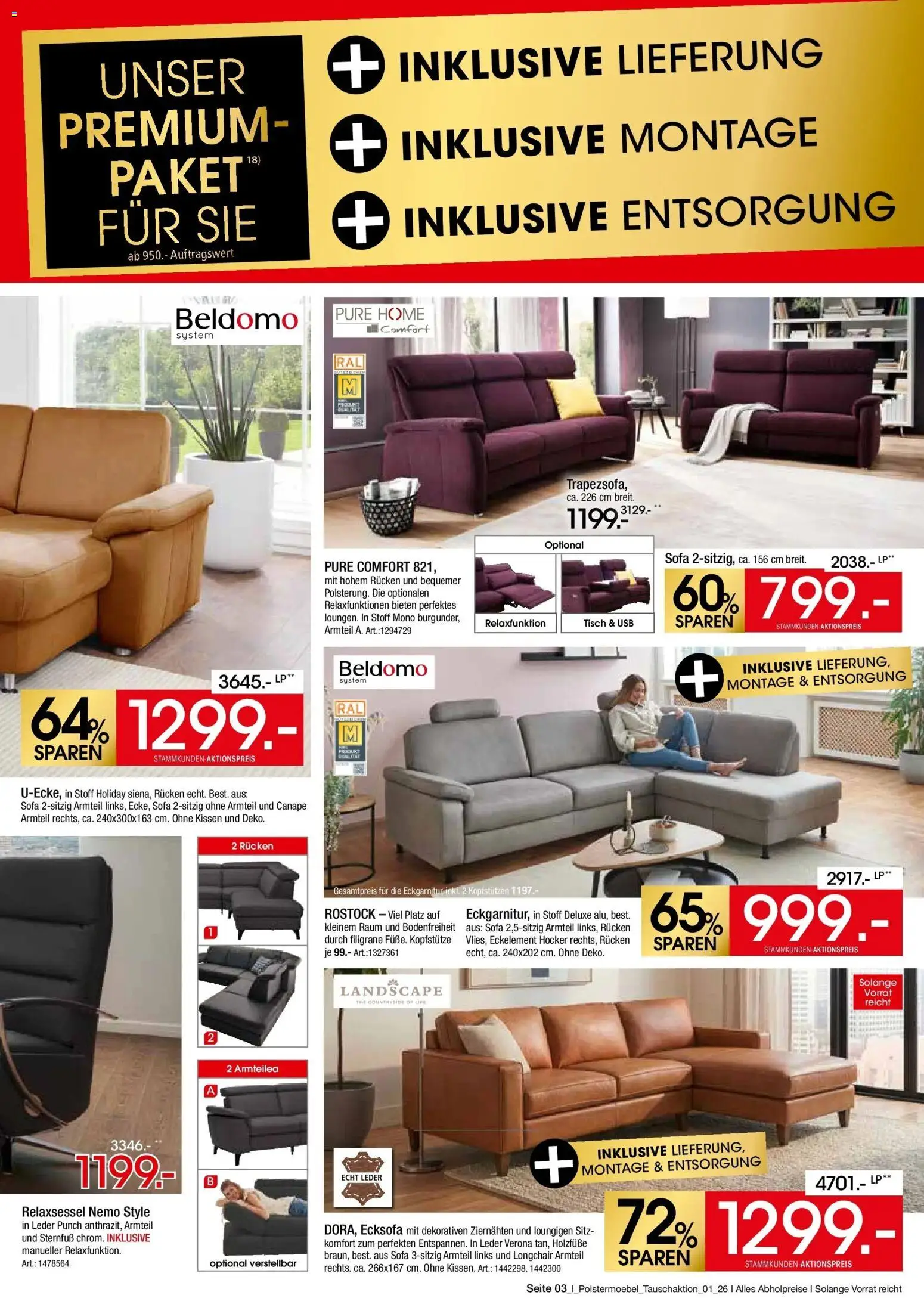 Zurbrüggen Polstermöbel Tauschaktion – gültig ab 31.03.2026 | Seite: 3 | Produkte: Ecksofa, Relaxsessel, Kissen, Sofa