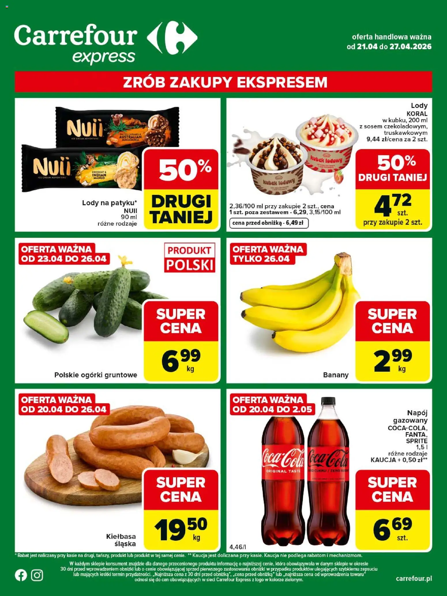 Carrefour gazetka - Express od 21.04.2026 | Strona: 1 | Produkty: Mango, Sprite, Banany, Ogórki gruntowe