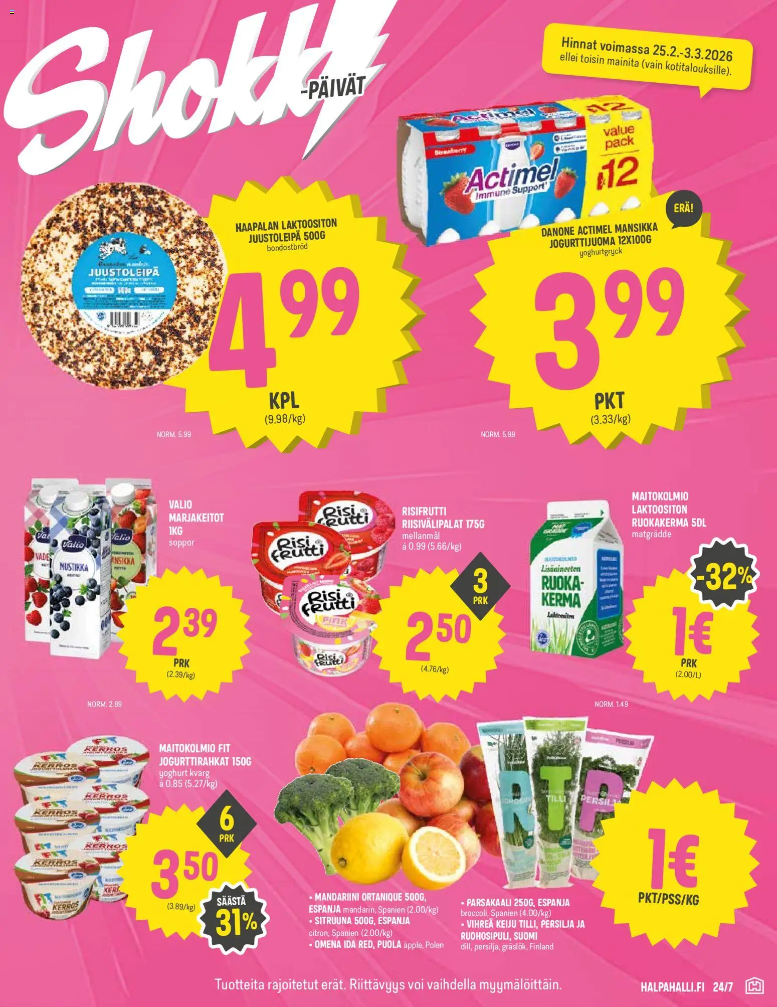 Halpa Halli tarjoukset – voimassa 25.02.2026 alkaen | Sivu: 3 | Tuotteet: Risifrutti, Parsakaali, Persilja, Kerma