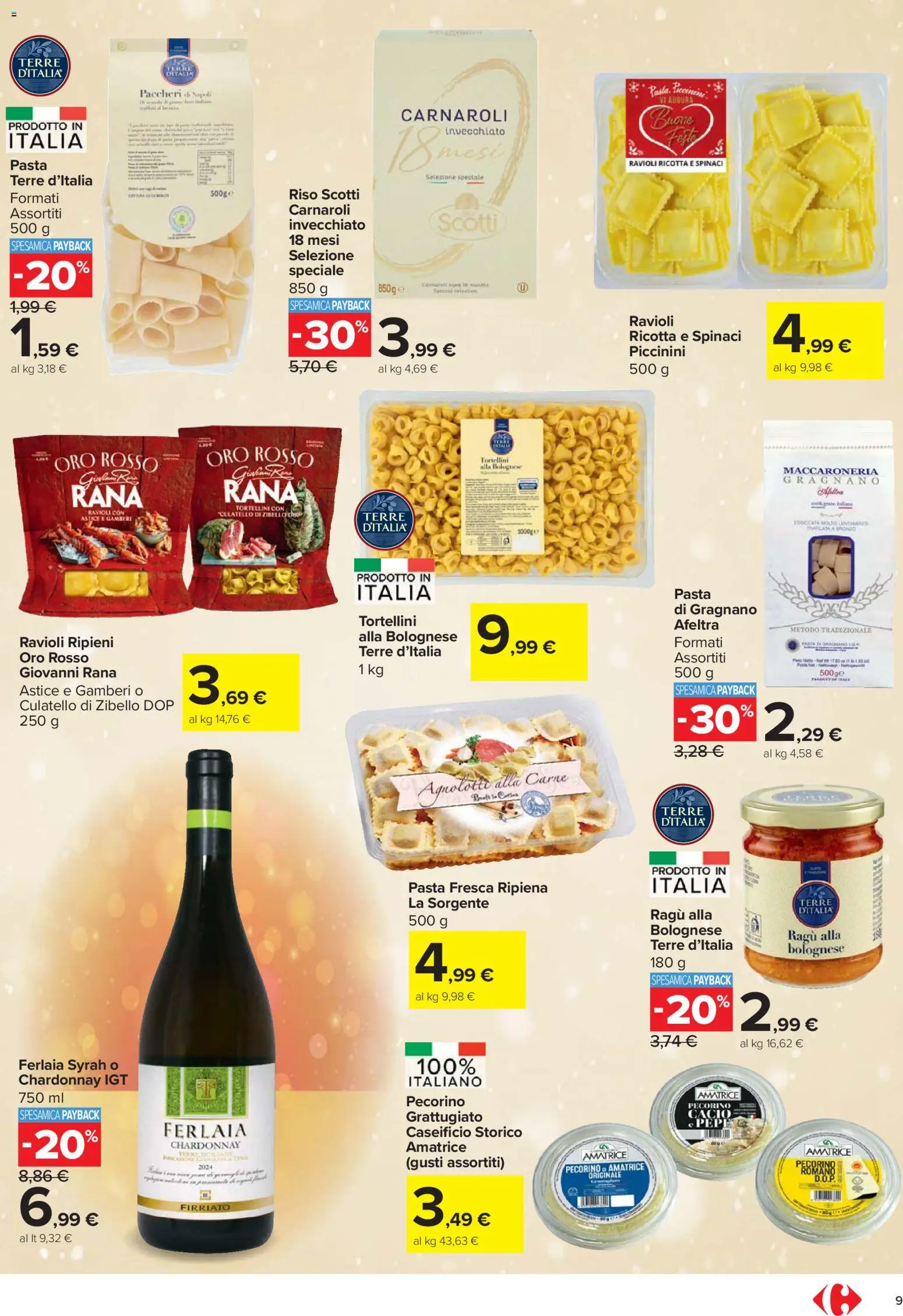 Volantino Carrefour del 27.11.2025 | Pagina: 9 | Prodotti: Spinaci, Ragú, Astice, Paccheri