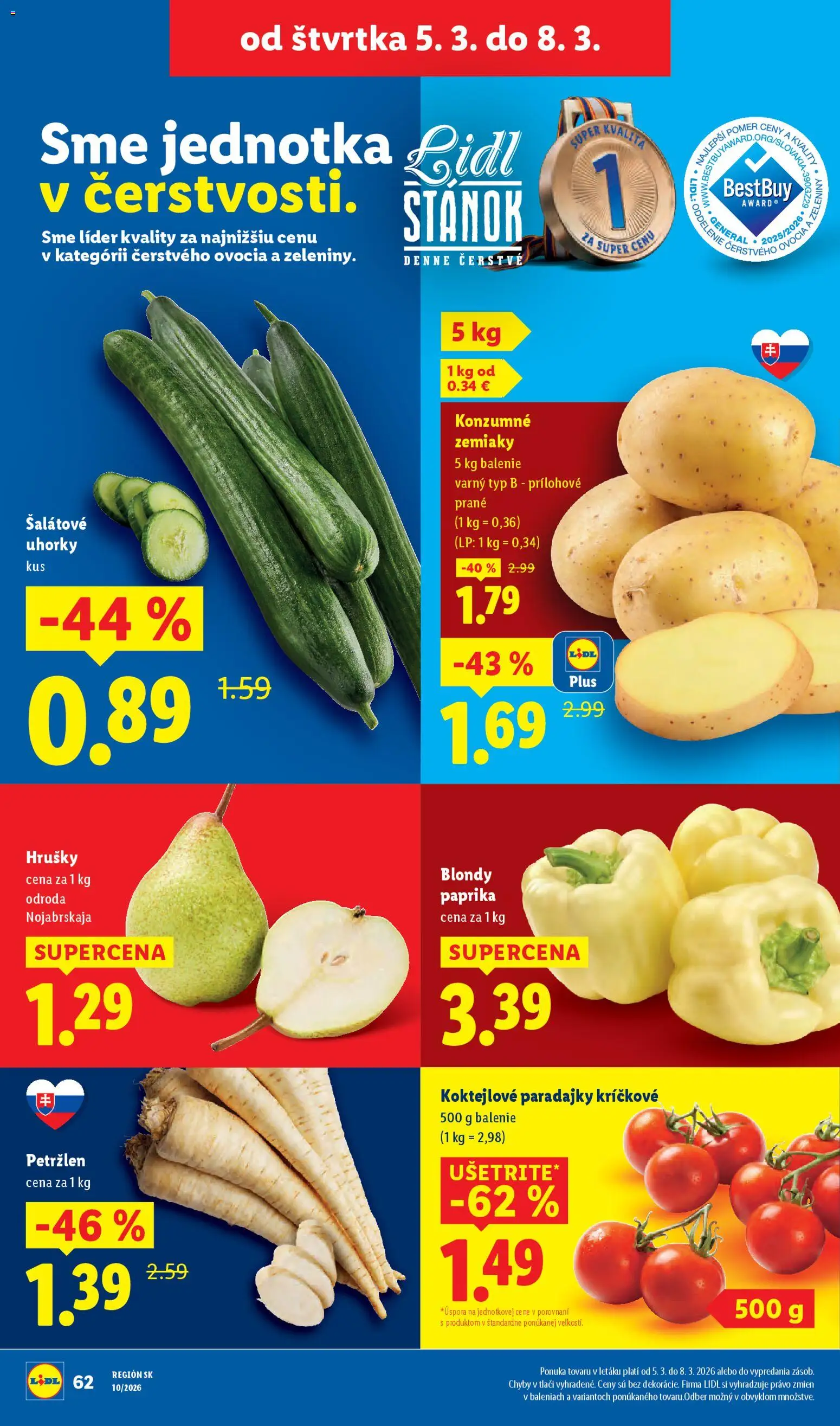 Nové Lidl akcie – leták je platný od 05.03.2026 | Strana: 14 | Produkty: Paprika, Paradajky, Zemiaky, Hrušky