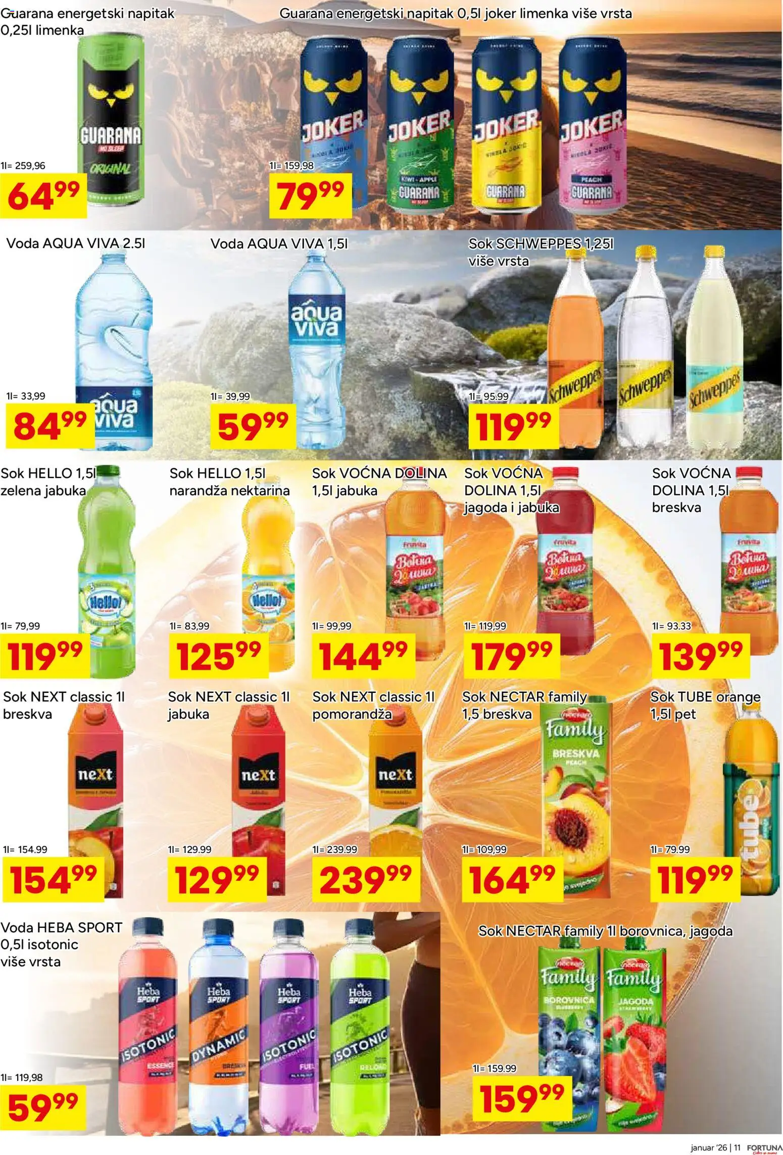 Fortuna Market katalog - važi od 14.01.2026 | Strana: 11 | Proizvode: Borovnica, Schweppes, Sok, Breskva