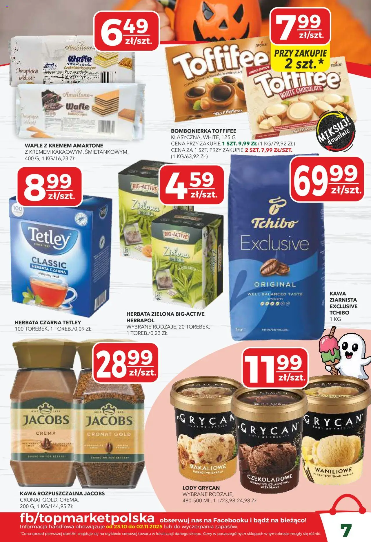 Top Market Gazetka od 23.10.2025 | Strona: 7 | Produkty: Wafle, Bombonierka, Lody Grycan, Herbata