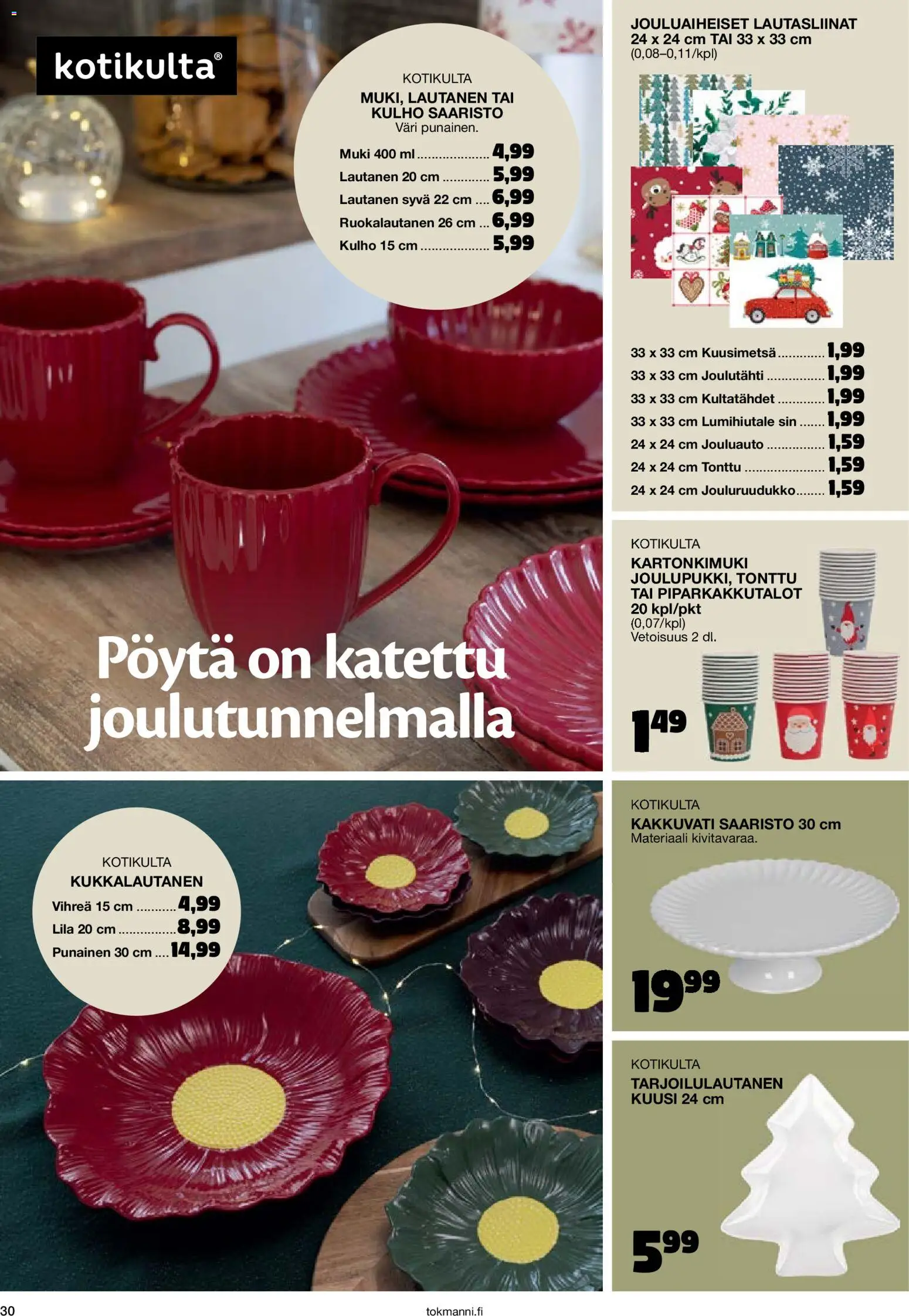 Tokmanni - Joulukuvasto 2025 – voimassa 30.10.2025 alkaen | Sivu: 30 | Tuotteet: Muki, Pöytä, Lautanen, Lautasliinat