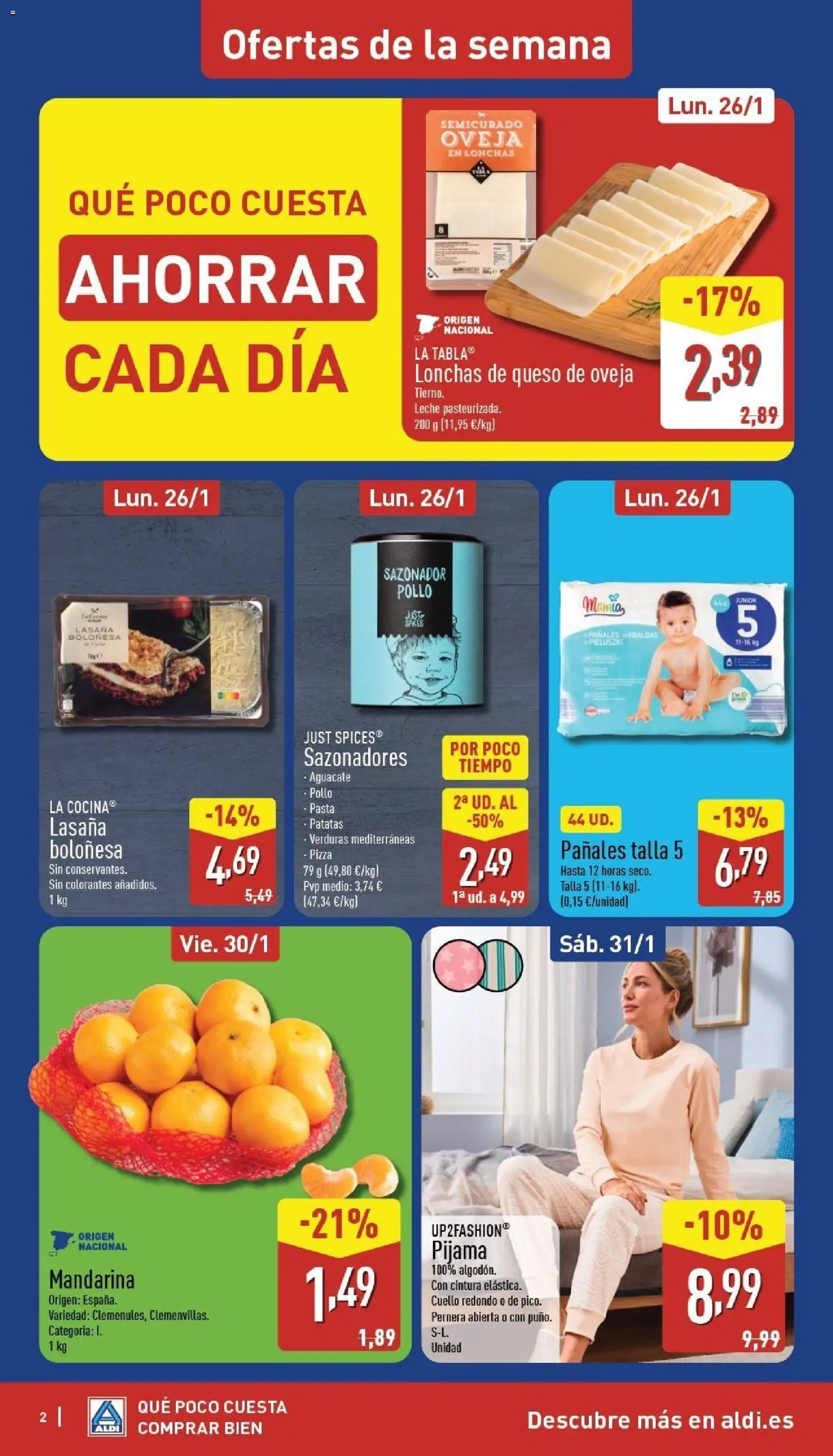 Aldi folleto Península │ válido desde el 26.01.2026 | Página: 2 | Productos: Queso de oveja, Queso, Sazonador, Lasaña