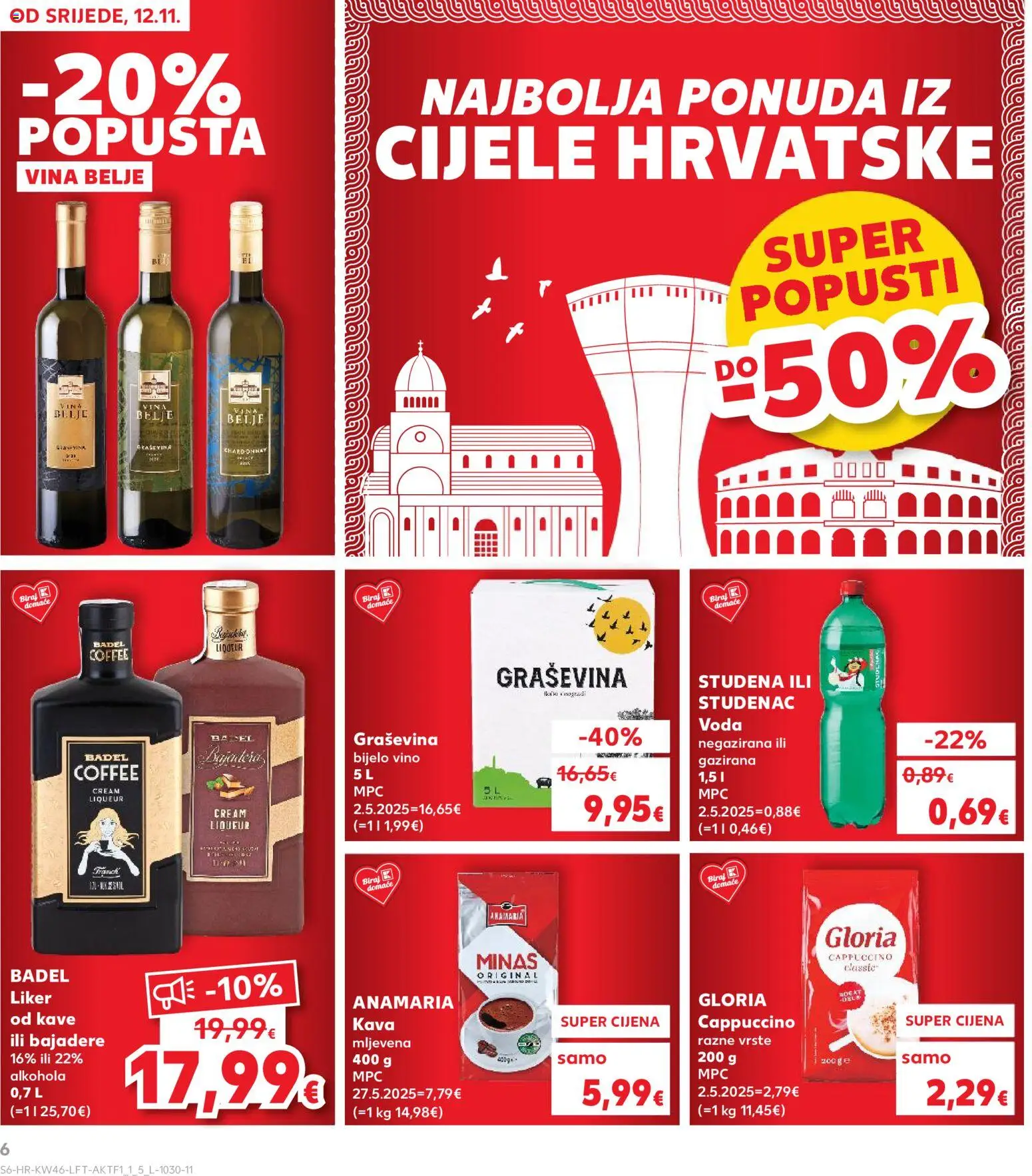 Kaufland katalog | vrijedi od 12.11.2025 | Stranica: 6 | Proizvodi: Bijelo vino, Voda, Liker, Cappuccino