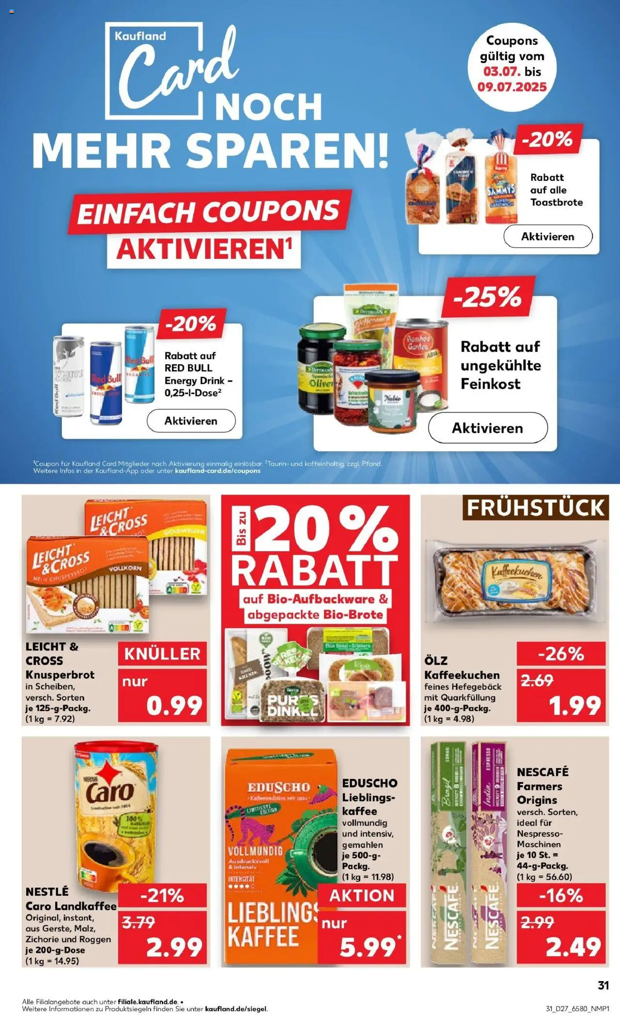 Kaufland prospekt Detmold	 - gültig ab dem 03.07.2025 | Seite: 31 | Produkte: Nescafe, Kaffee, Toast, Eduscho