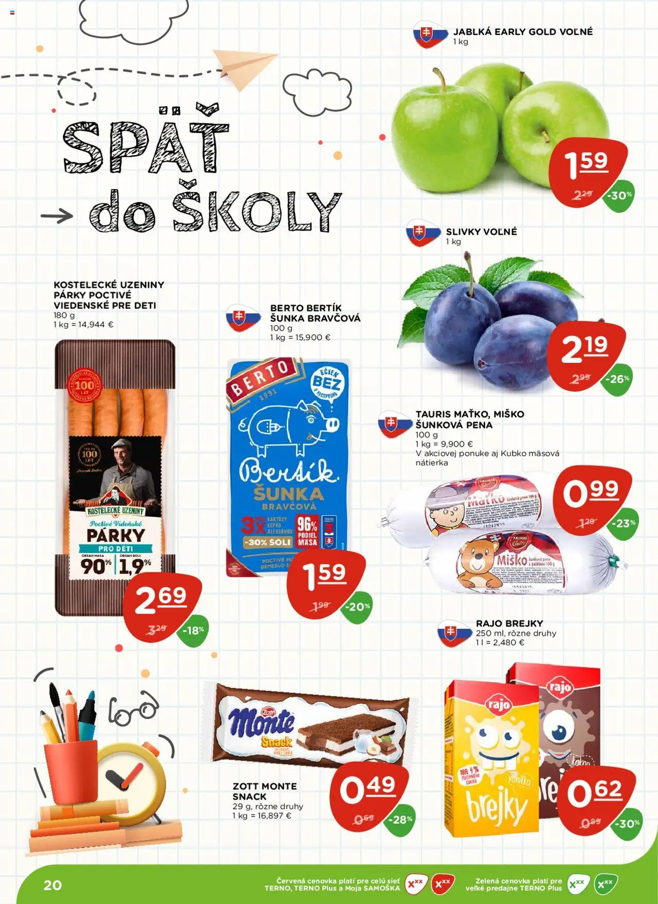 Terno leták │ platný od 21.08.2025 | Strana: 20 | Produkty: Šunka, Jablká, Párky, Slivky