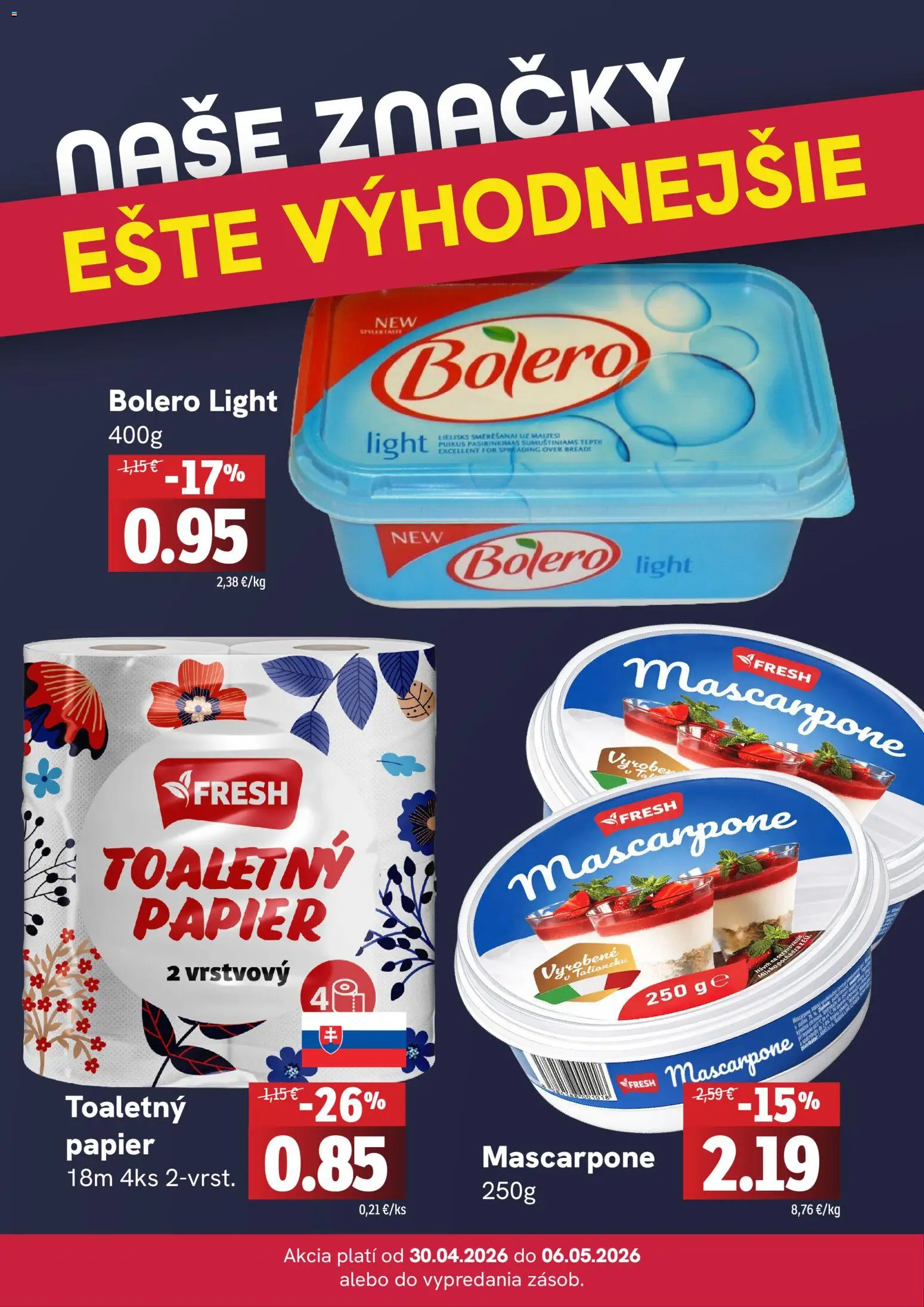 Nové Fresh akcie – leták je platný od 30.04.2026 | Strana: 4 | Produkty: Mascarpone