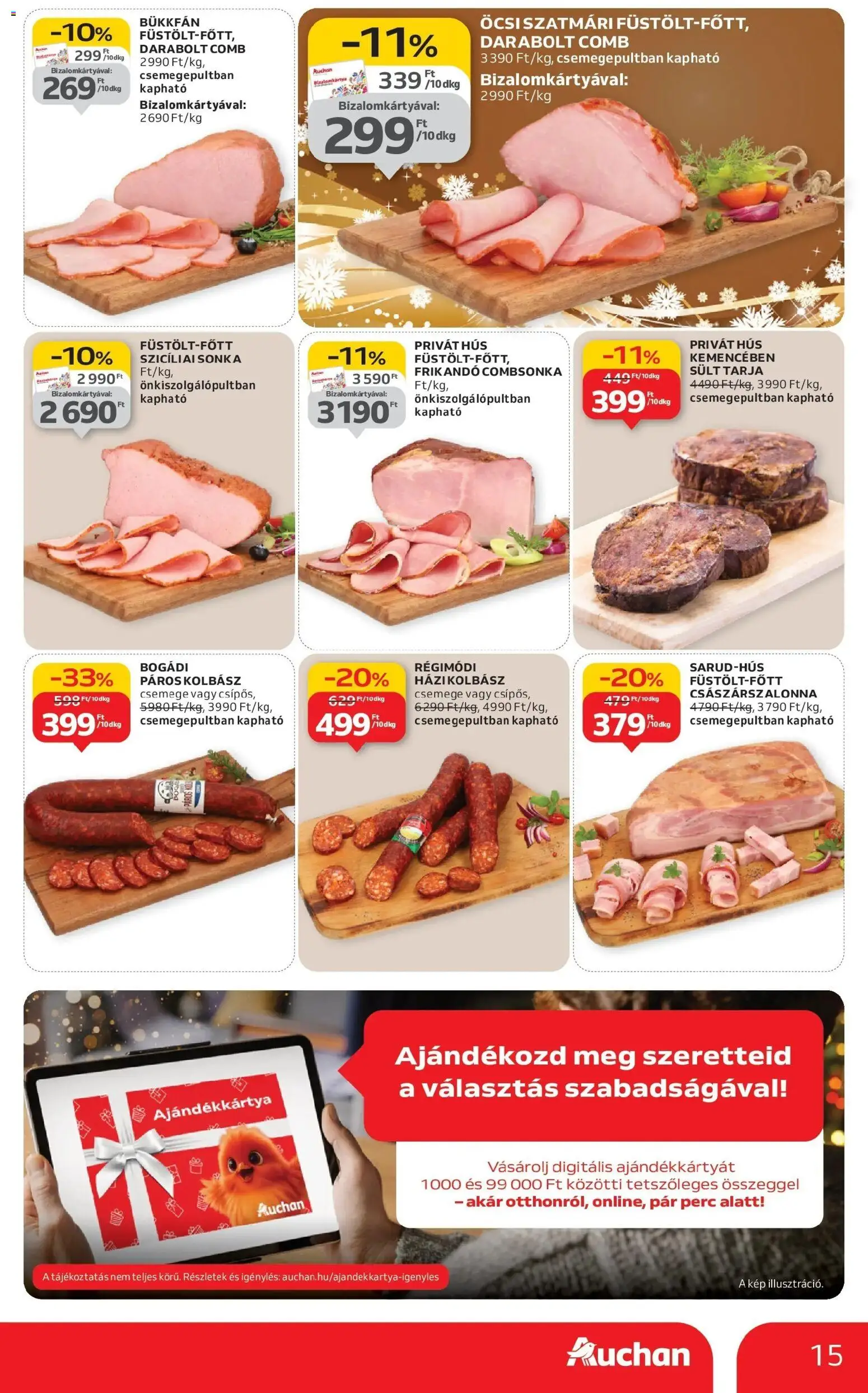 Auchan akciós ujság - amely érvényes a következő dátumtól: 18.12.2025 | Oldal: 15 | Termékek: Hús, Tarja, Sonka, Combsonka