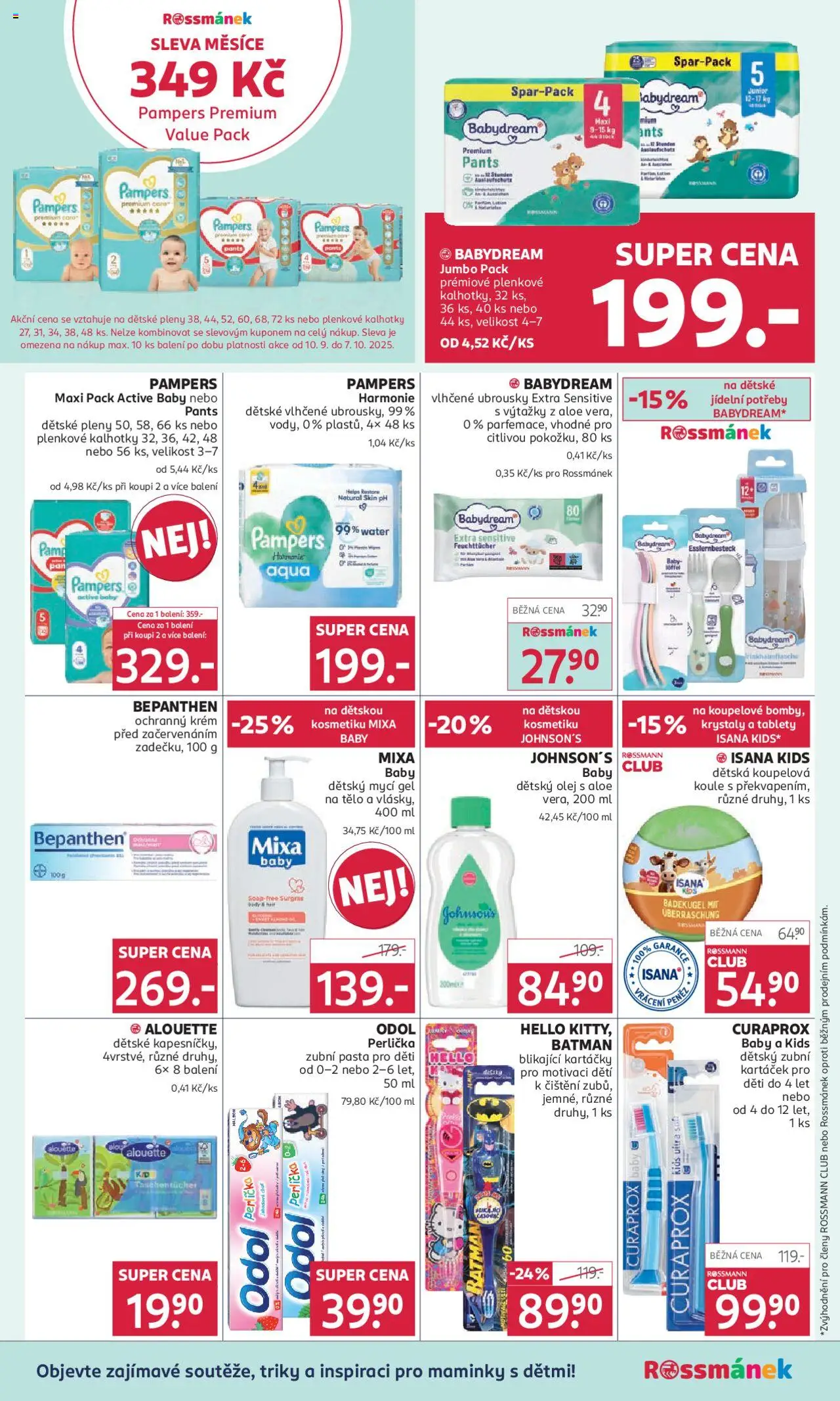 Rossmann leták od 24.09.2025 | Strana: 15 | Produkty: Vlhčené ubrousky, Mixa, Babydream, Krém