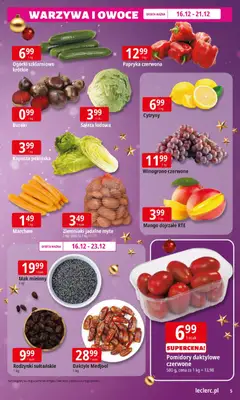 Pogląd oferty "E.Leclerc Gazetka" - ważna od 15.12.2025 | Strona: 5 | Produkty: Mango, Daktyle, Rodzynki, Warzywa