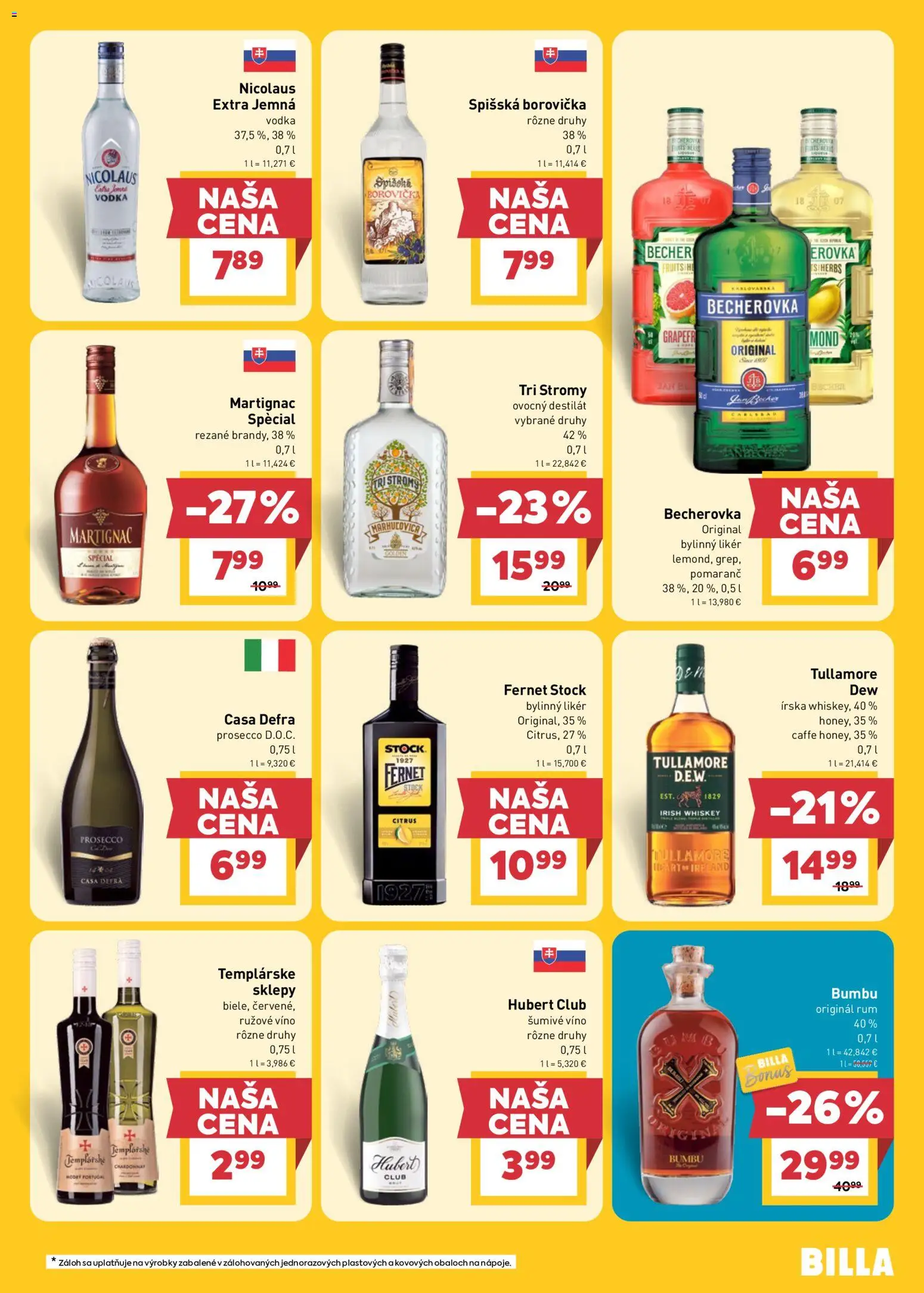 Nové Billa akcie – leták je platný od 29.04.2026 | Strana: 23 | Produkty: Becherovka, Rúžové víno, Vodka, Destilát