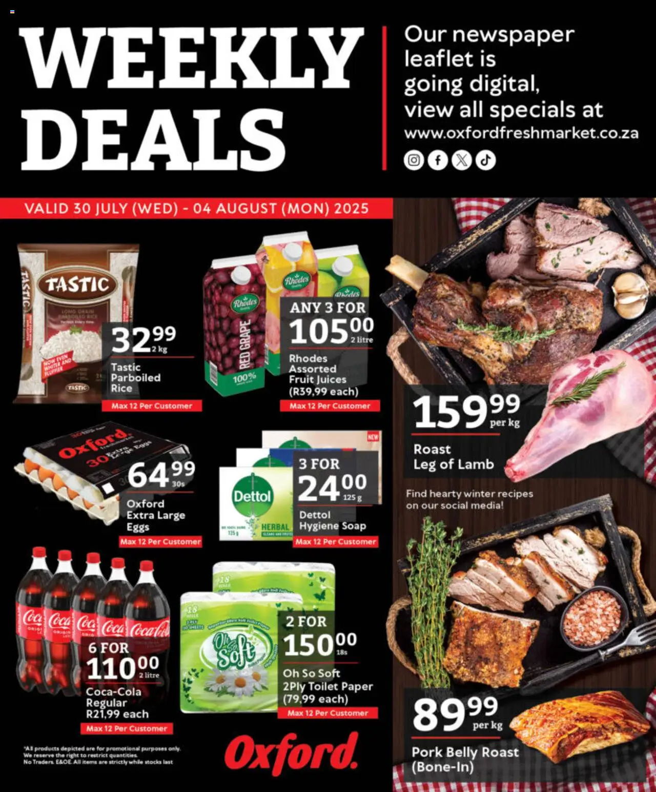 Oxford Freshmarket Specials │ valid from 30.07.2025 | Page: 1 | Products: Eggs, Pork, Rice, Paper