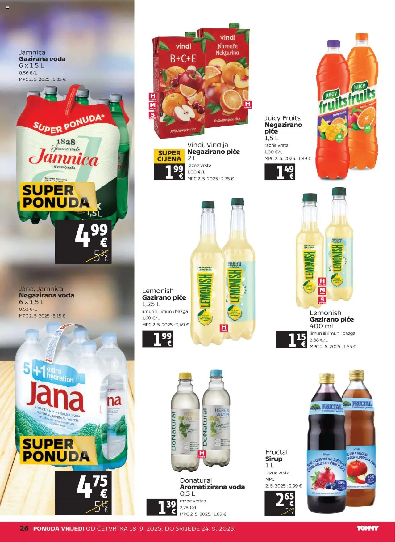 Tommy katalog | vrijedi od 18.09.2025 | Stranica: 26 | Proizvodi: Vindija, Mineralna voda, Sirup, Bazga