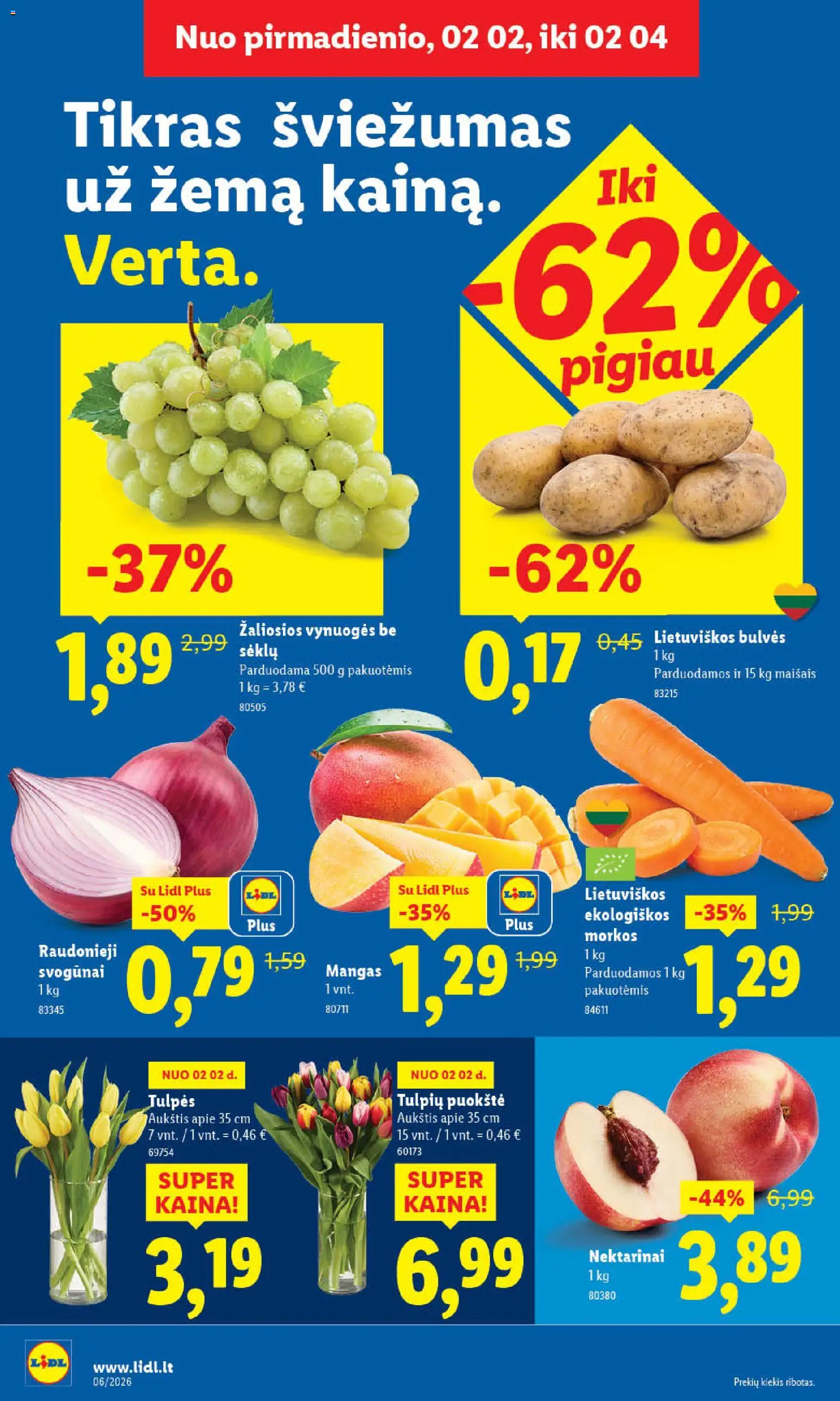 LIDL akcijos nuo 02.02.2026 | Puslapis: 4 | Prekių: Svogūnai, Bulvės, Vynuogės, Morkos