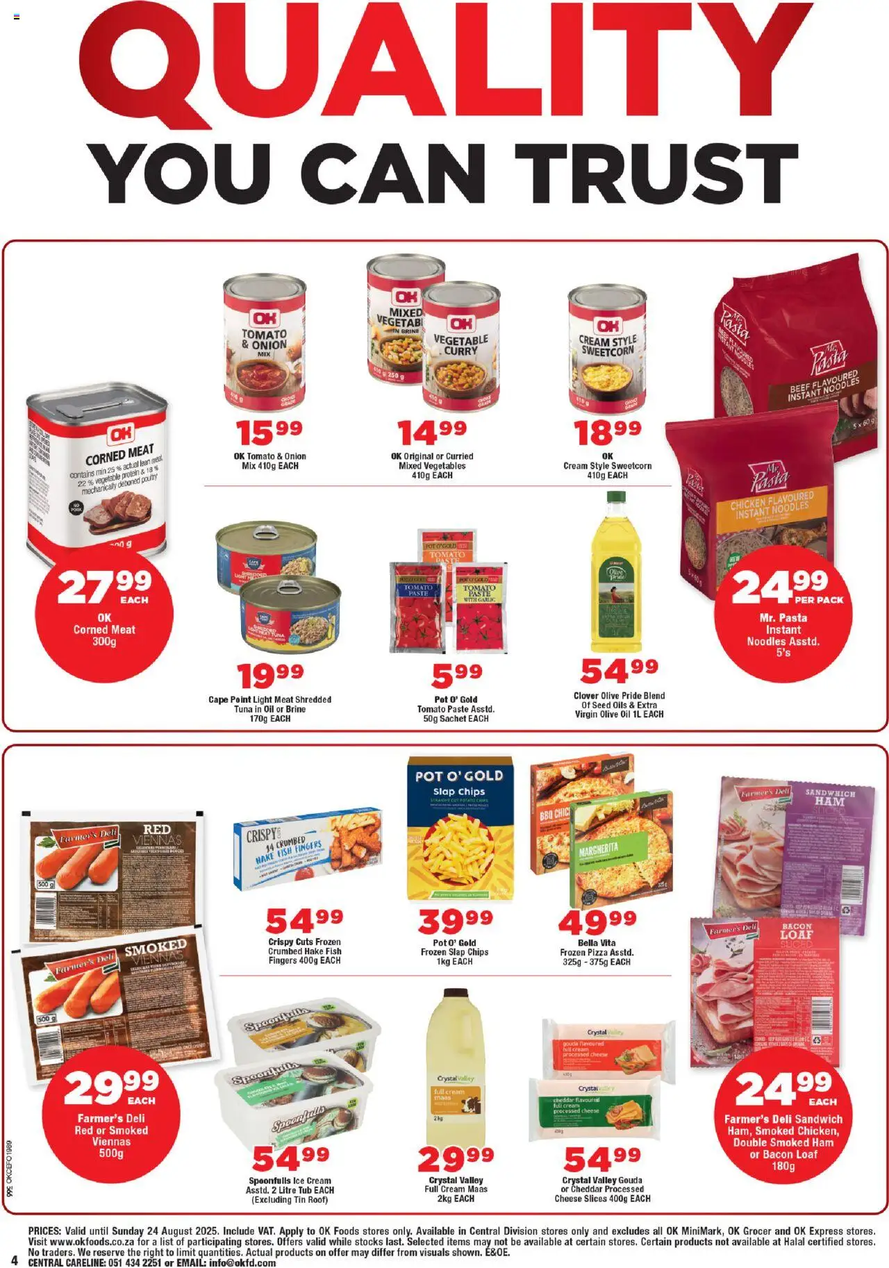 OK Foods Northen Cape - Specials │ valid from 13.08.2025 | Page: 4 | Products: Pizza, Noodles, Chips, Vegetables