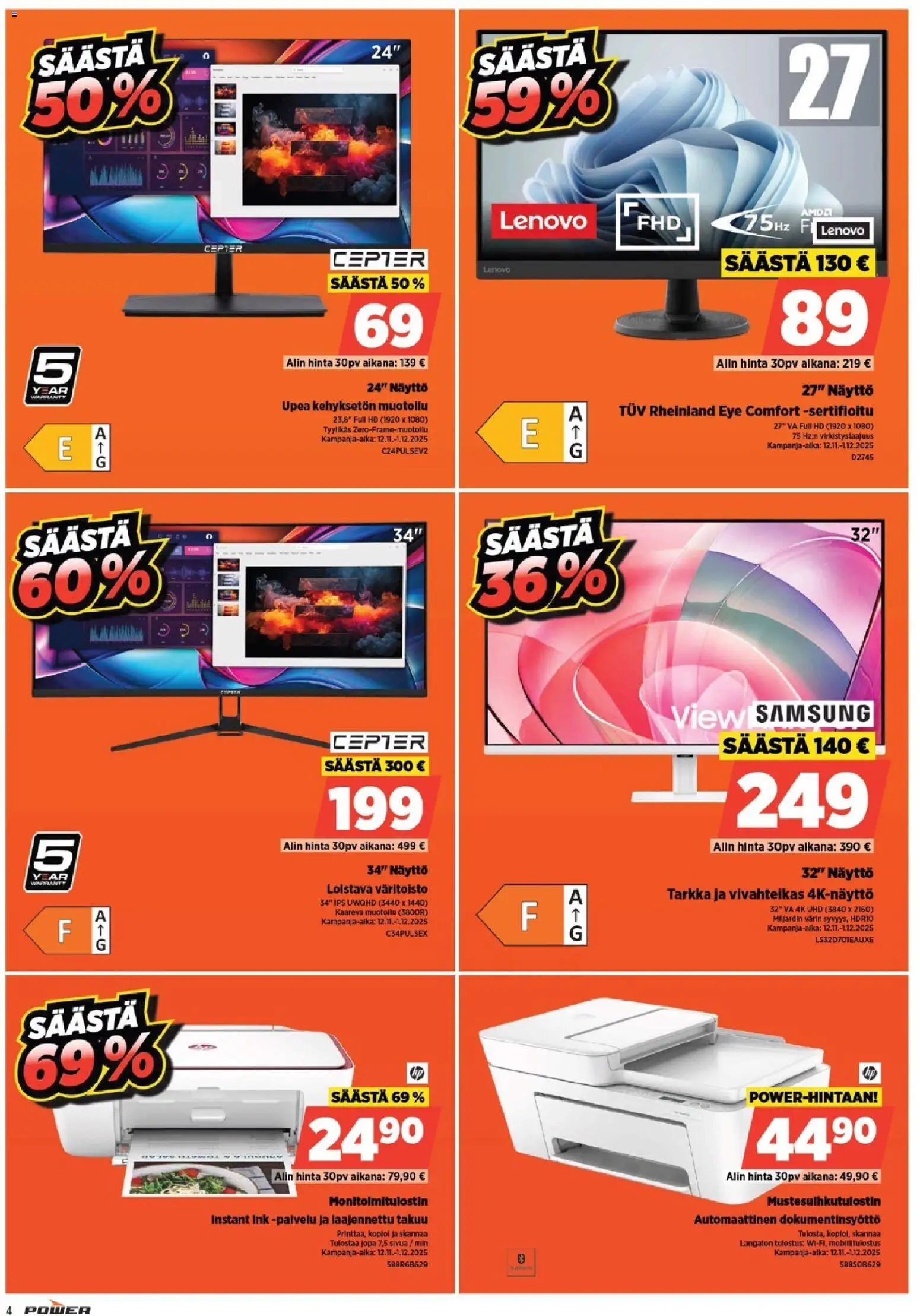 Power - Black Friday – voimassa 12.11.2025 alkaen | Sivu: 4 | Tuotteet: Monitoimitulostin, Näyttö
