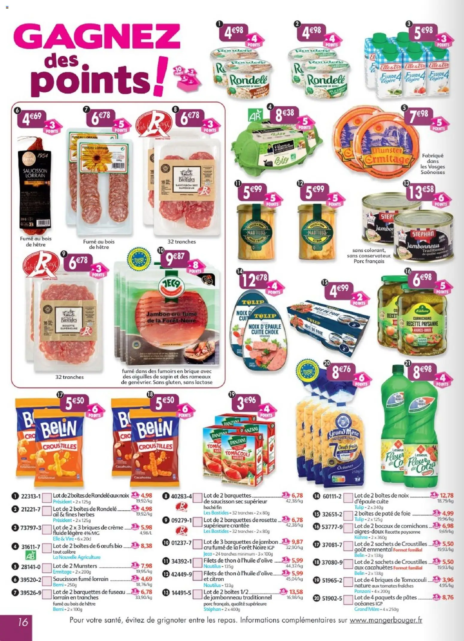 {H1} | Page: 16 | Produits: Jambon Cru, Ail, Thon, Jambon