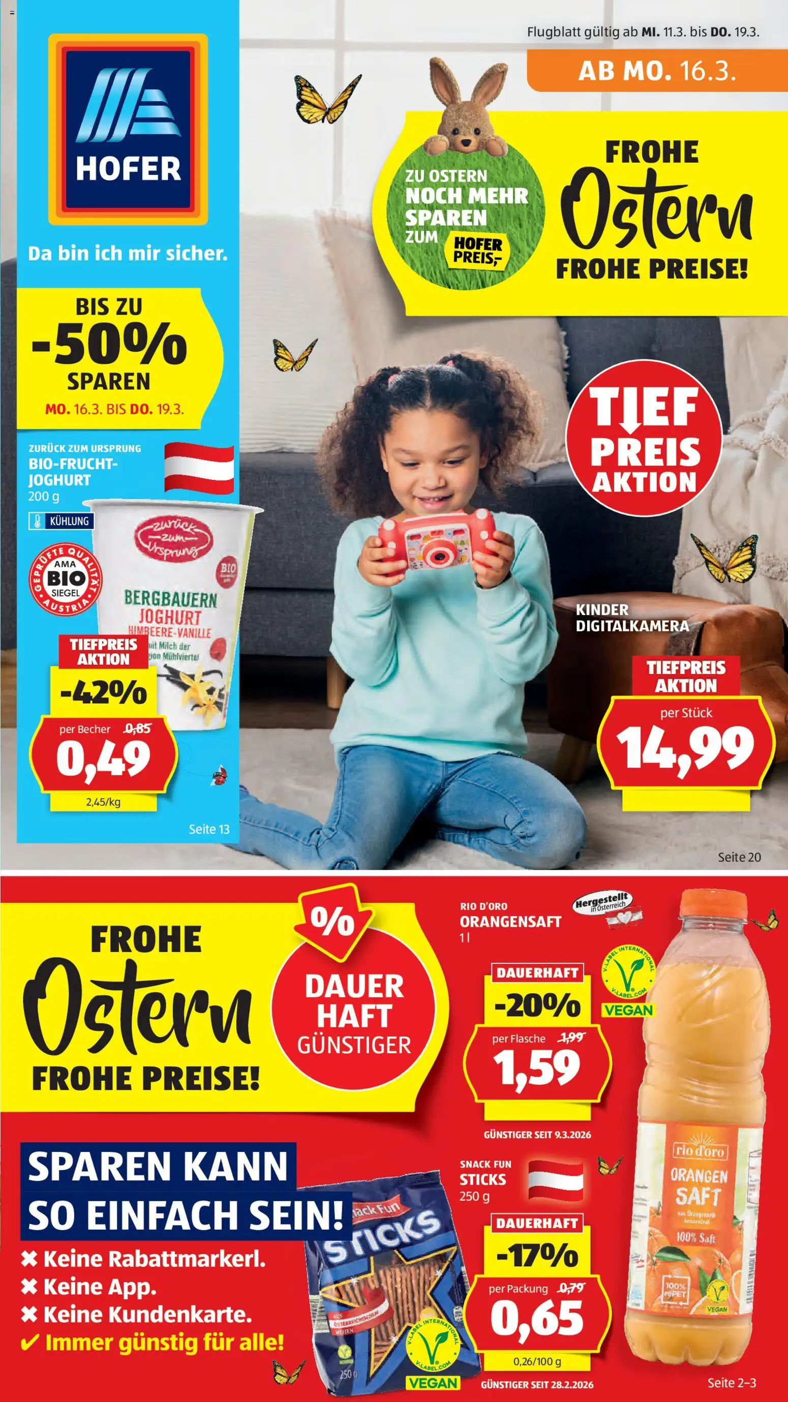 Hofer Flugblatt gültig ab 11.03.2026 | Seite: 1 | Produkte: Milch, Joghurt, Saft, Orangen