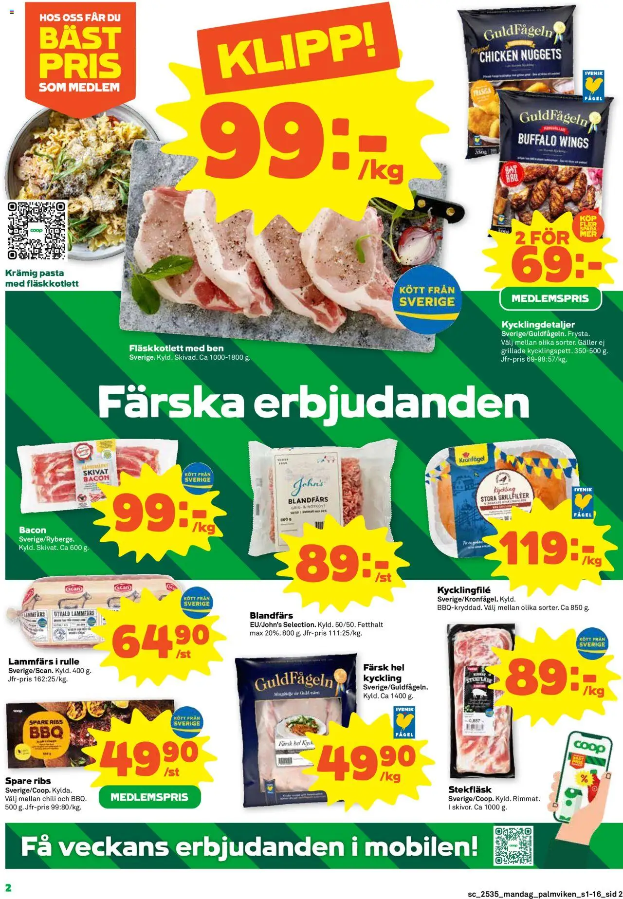 Stora Coop reklamblad aktuell från 25.08.2025 | Sida: 2 | Produkter: Bacon, Chili, Nötkött, Pasta