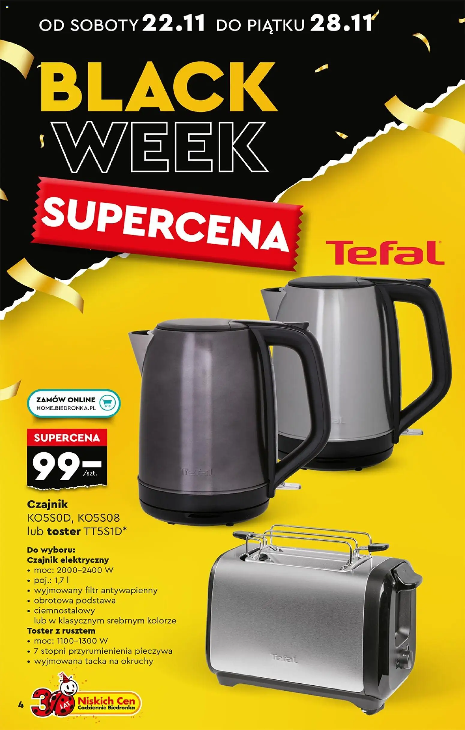 Biedronka Black Friday od 24.11.2025 | Strona: 6 | Produkty: Czajnik, Toster, Tefal