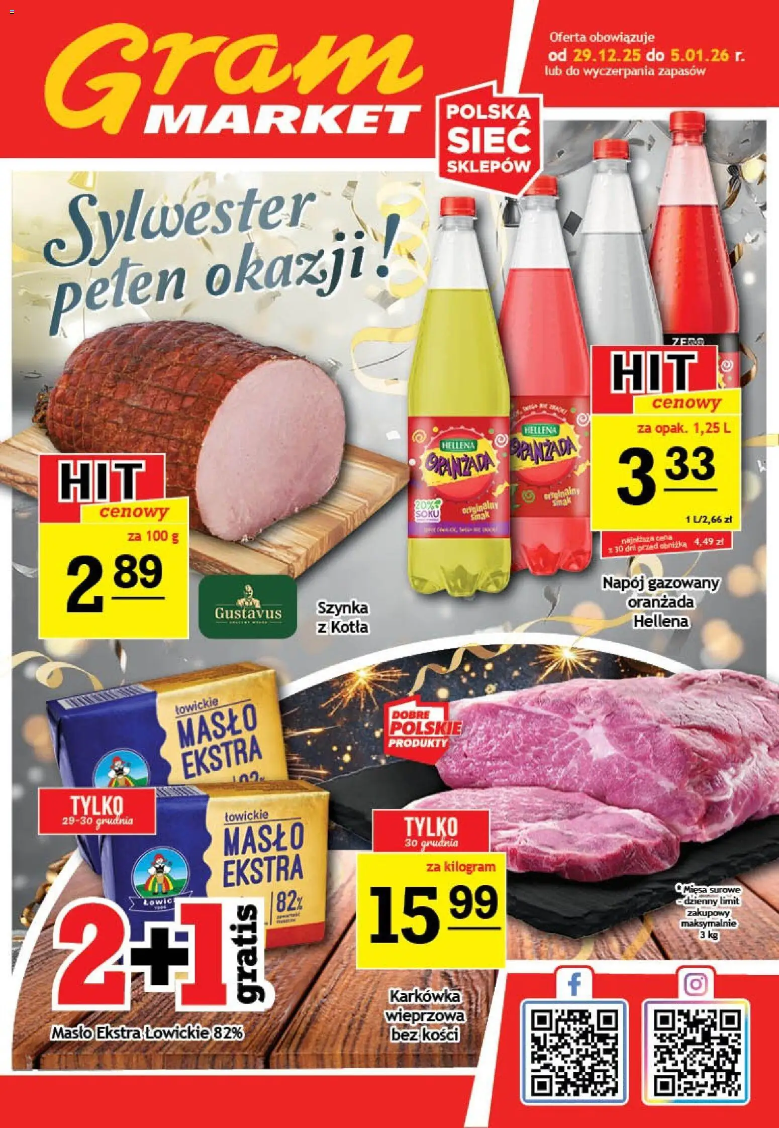 Gram Market Gazetka od 29.12.2025 | Strona: 1 | Produkty: Karkówka, Szynka, Masło