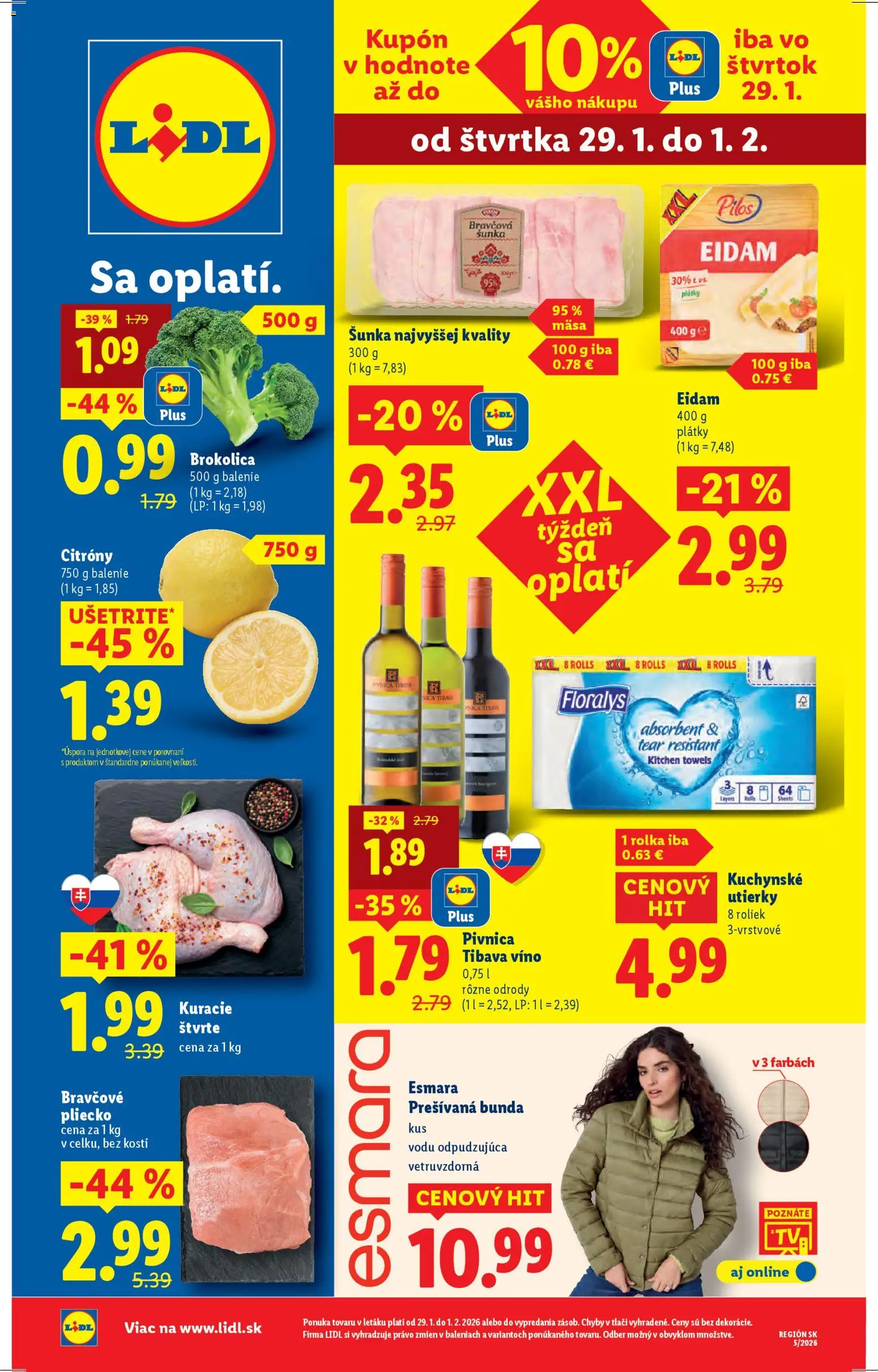 Nové Lidl akcie – leták je platný od 26.01.2026 | Strana: 63 | Produkty: Víno, Brokolica, Citróny, Bunda