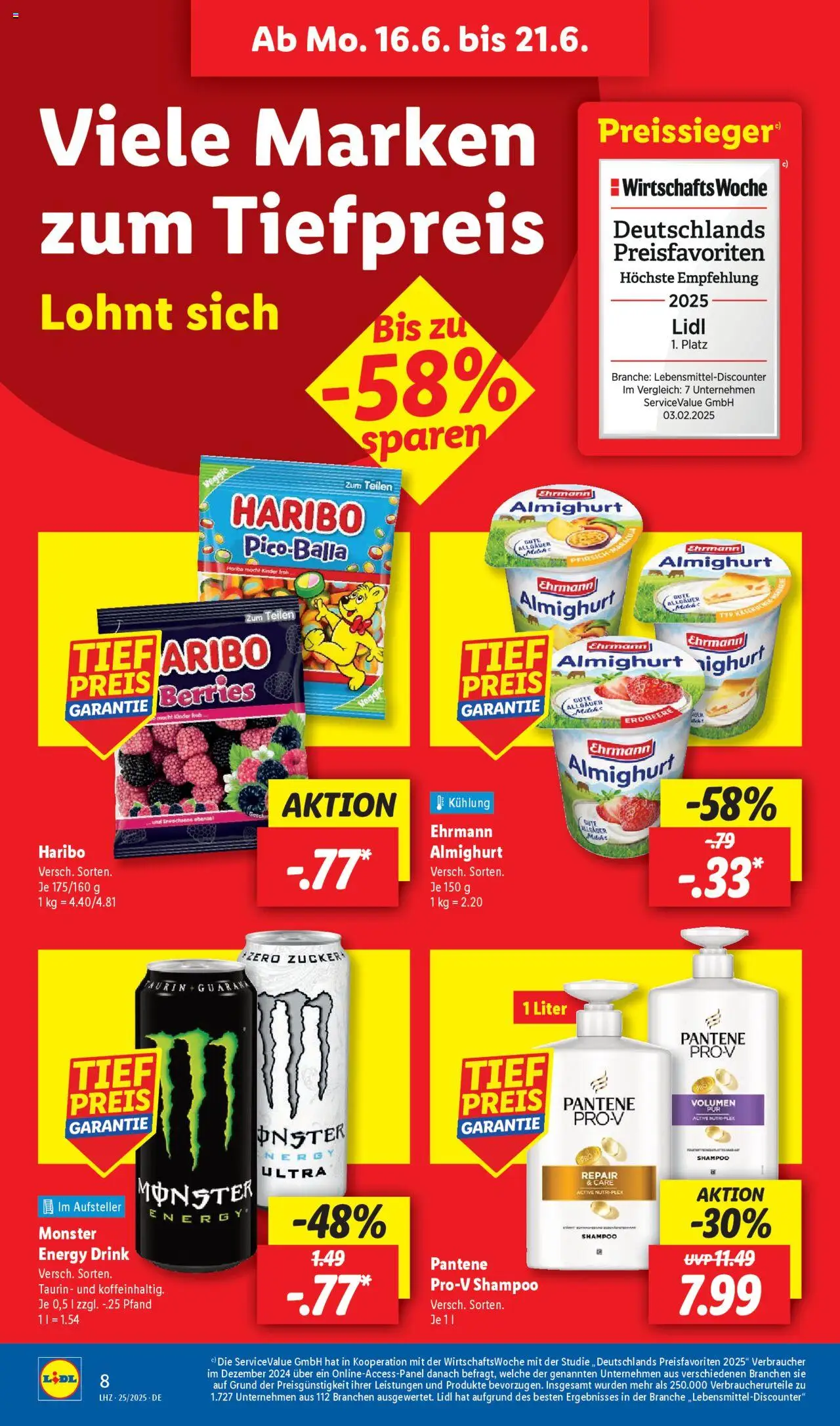 Lidl Prospekt 	 - gültig ab dem 16.06.2025 | Seite: 10 | Produkte: Ehrmann almighurt, Haribo, Shampoo, Monster