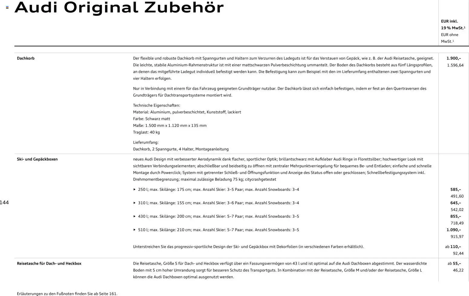 Audi A3 – gültig ab 28.10.2025 | Seite: 144 | Produkte: Tasche, Ski