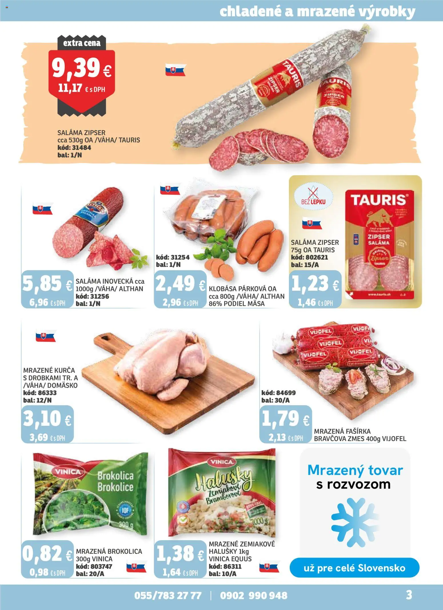 Nové Labaš akcie – leták je platný od 01.01.2026 | Strana: 3 | Produkty: Saláma, Klobása, Brokolica, Kurča