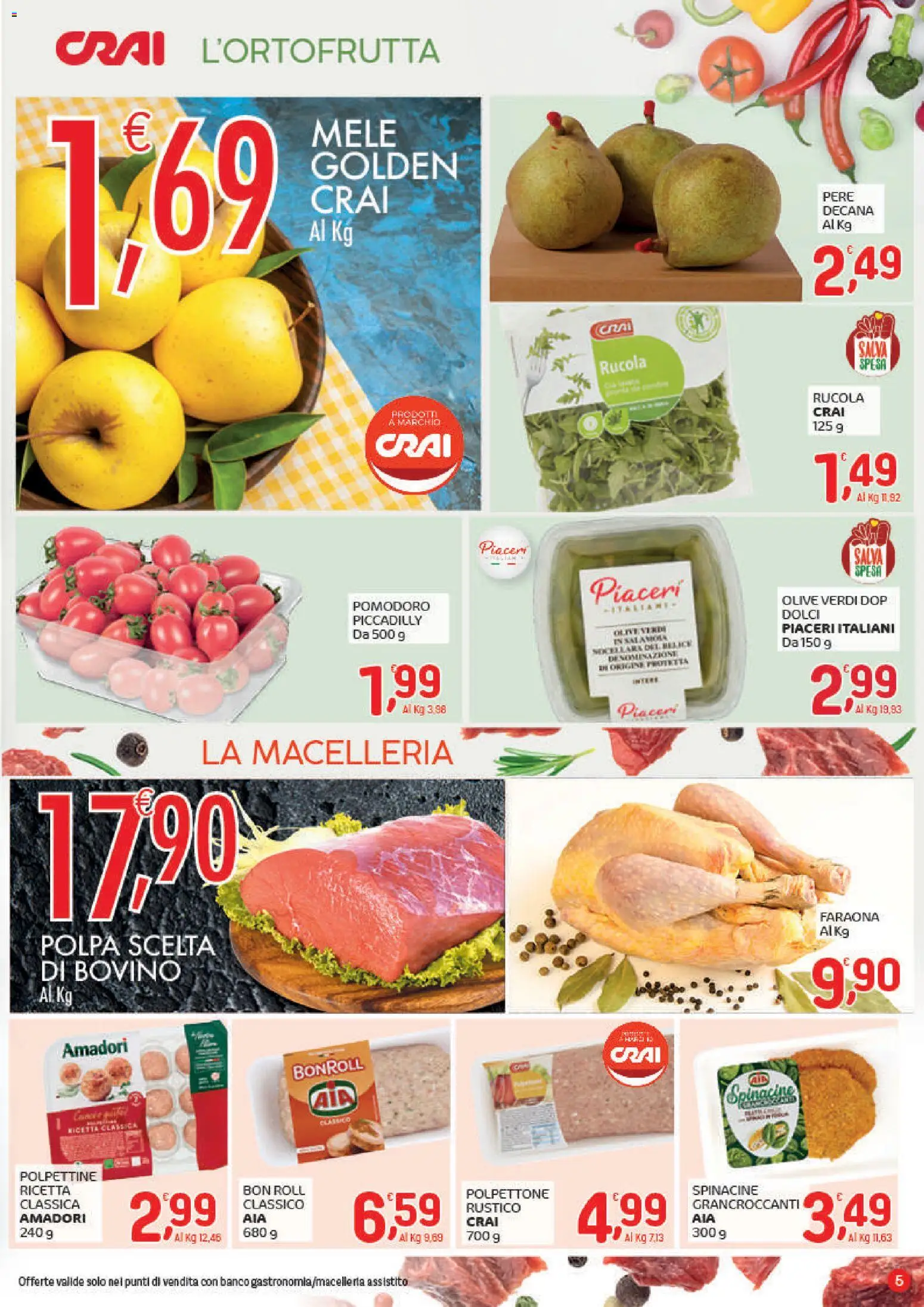 Volantino CRAI del 18.12.2025 | Pagina: 5 | Prodotti: Bovino, Mele, Rucola, Pomodoro
