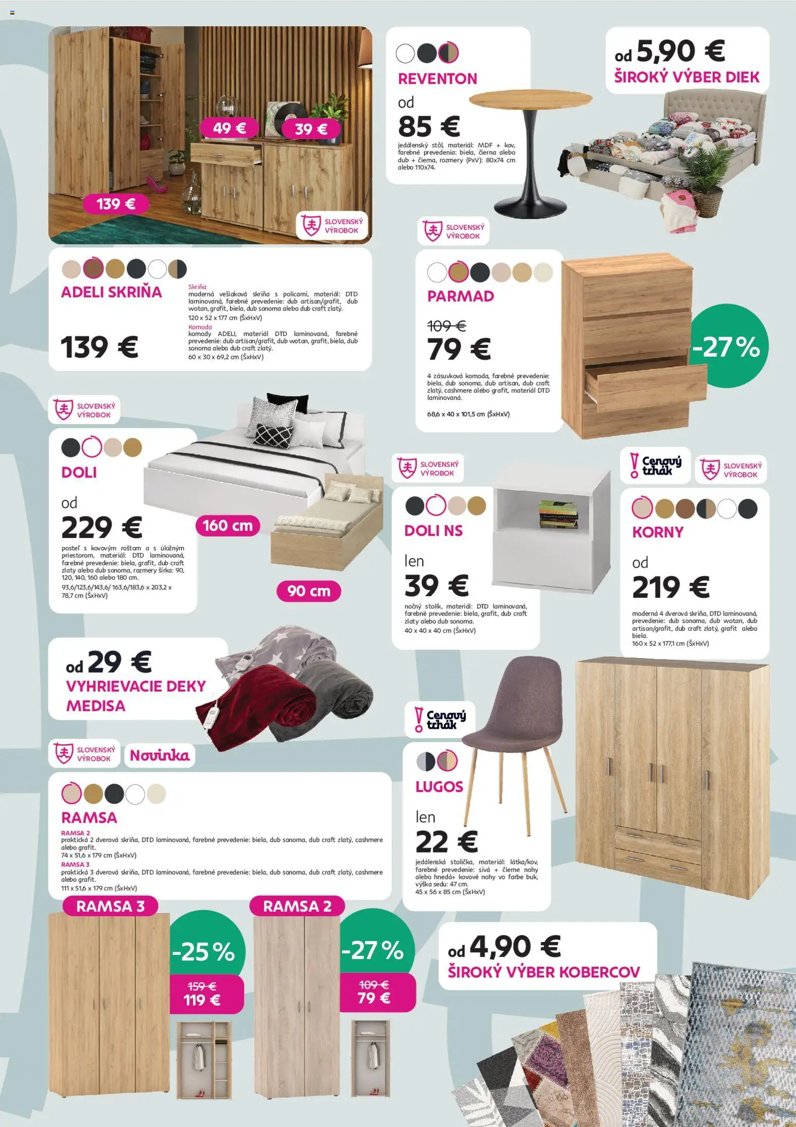 Nové Kondela akcie – leták je platný od 12.11.2025 | Strana: 5 | Produkty: Posteľ, Skriňa, Komody, Komoda
