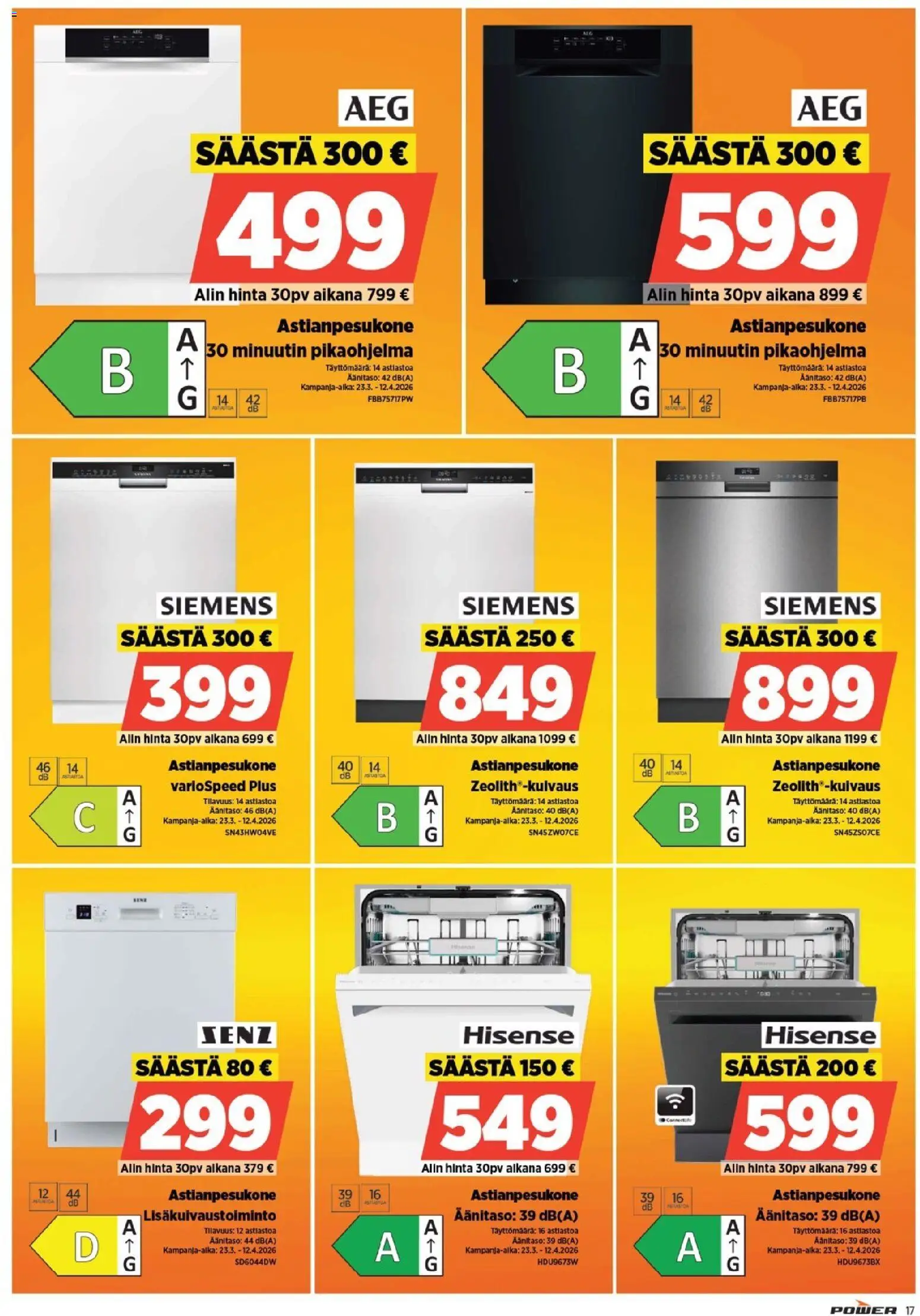 Power tarjoukset – voimassa 30.03.2026 alkaen | Sivu: 17 | Tuotteet: Astianpesukone