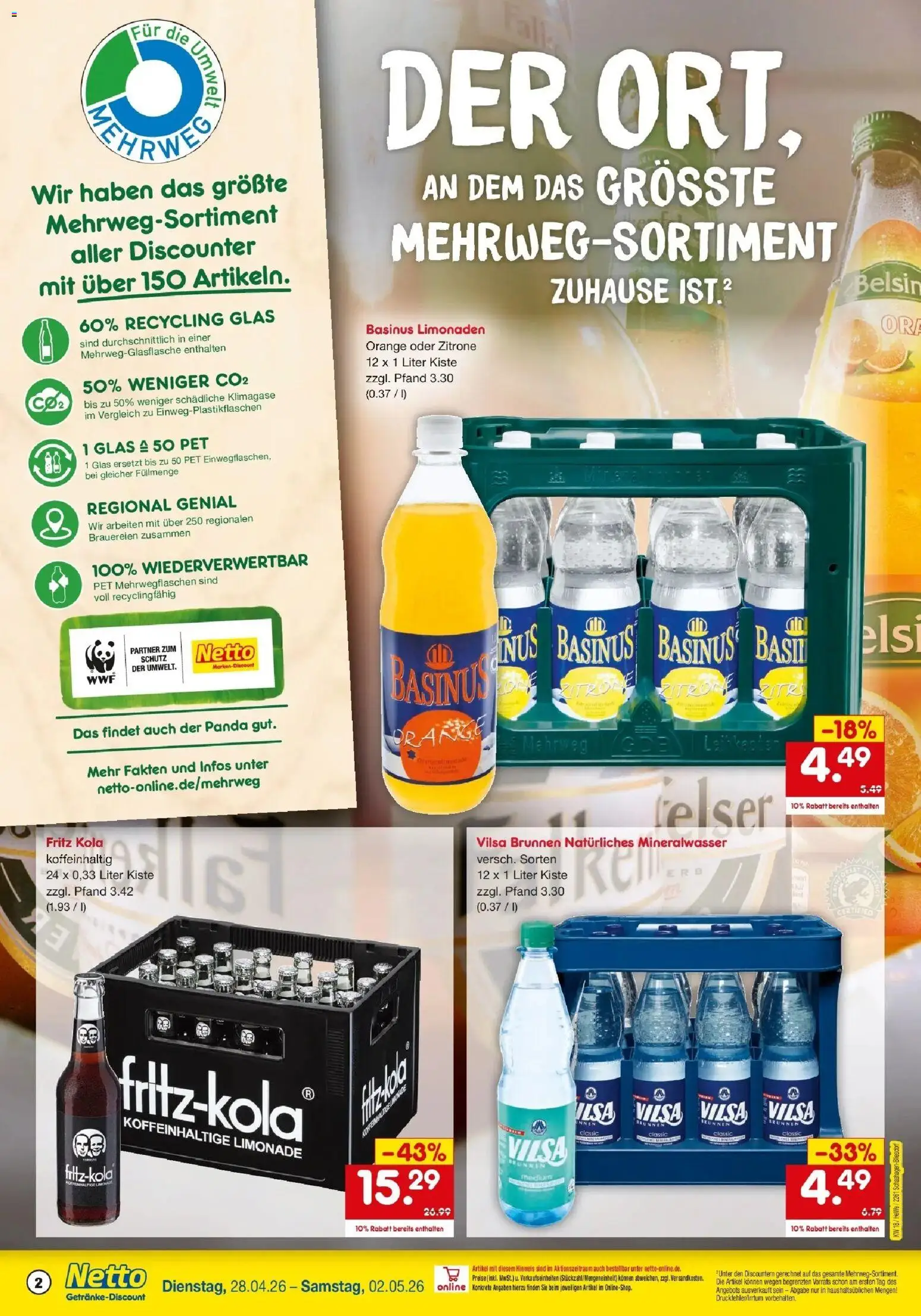 Netto Marken-Discount Prospekt Neustadt In Holstein	 – gültig ab 27.04.2026 | Seite: 2 | Produkte: Fritz kola, Limonade, Mineralwasser, Zitrone