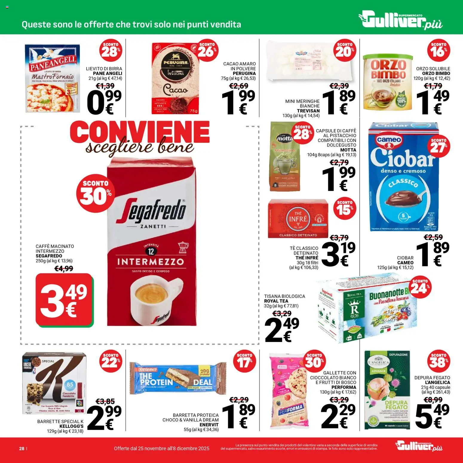 Volantino Gulliver del 25.11.2025 | Pagina: 28 | Prodotti: Pane, Cioccolato, Barretta, Cacao