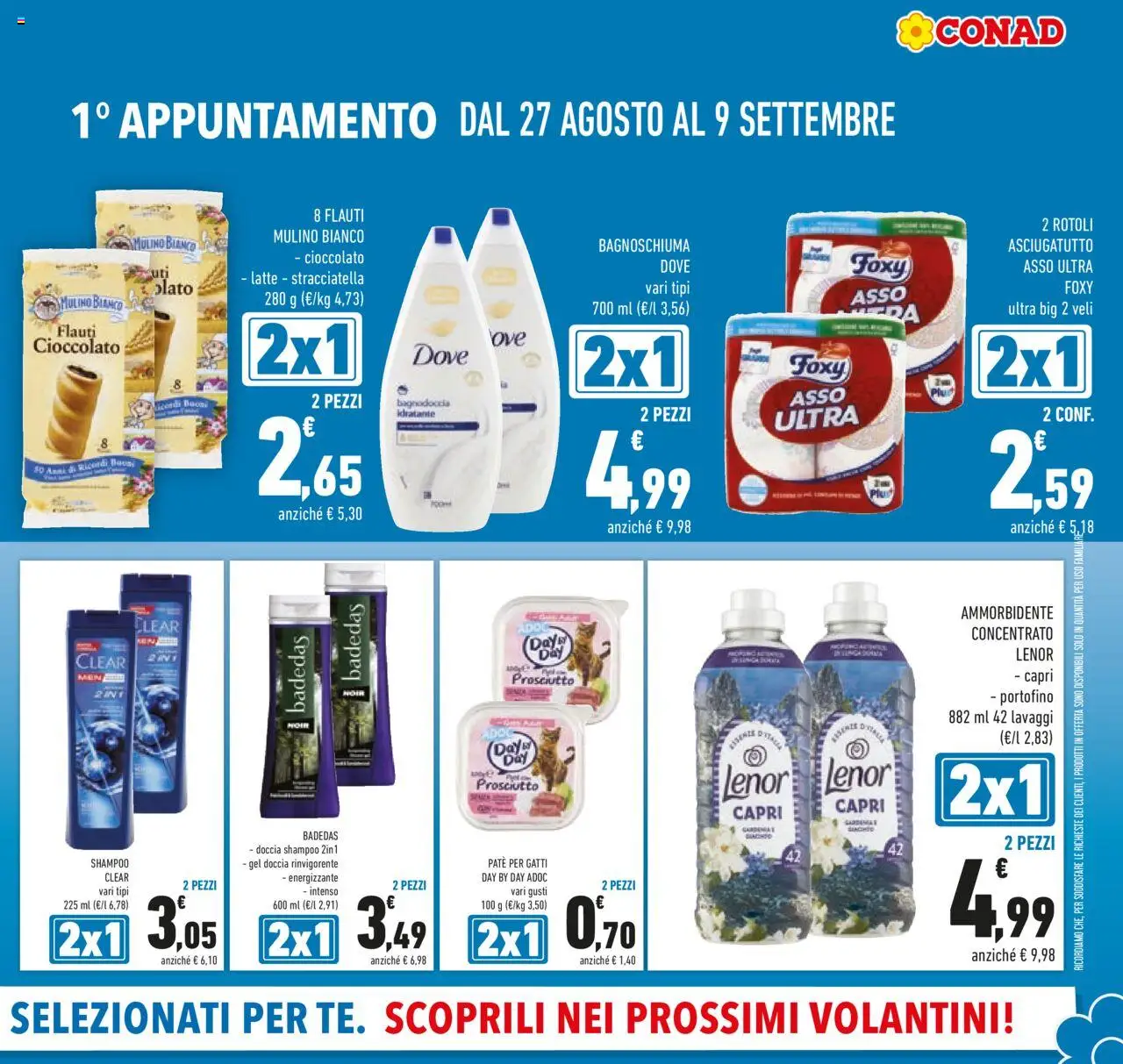 Volantino Conad del 27.08.2025 | Pagina: 5 | Prodotti: Paté, Cioccolato, Ammorbidente, Prosciutto