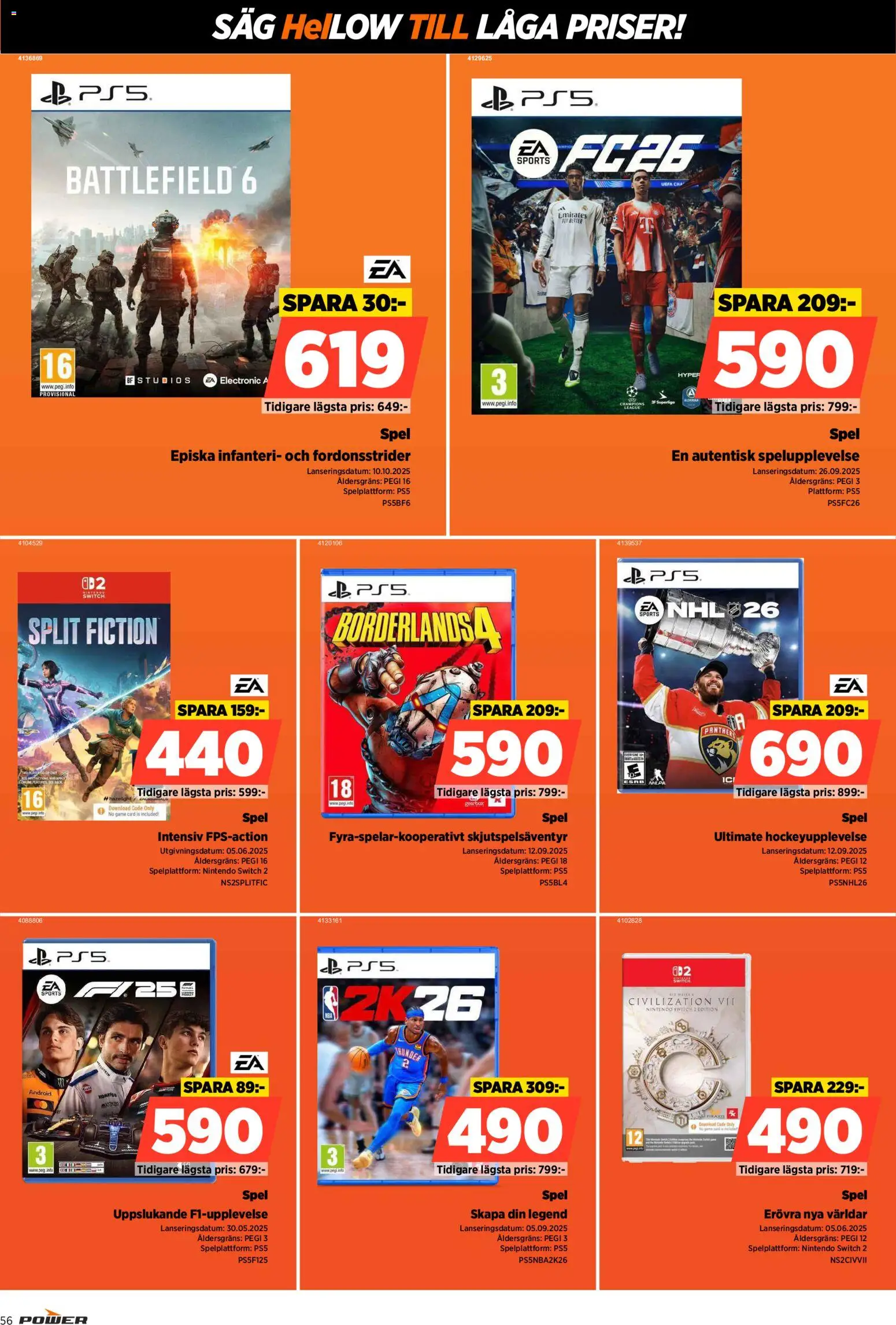 Power reklamblad aktuell från 17.11.2025 | Sida: 56 | Produkter: Såg, Spel, Nintendo switch